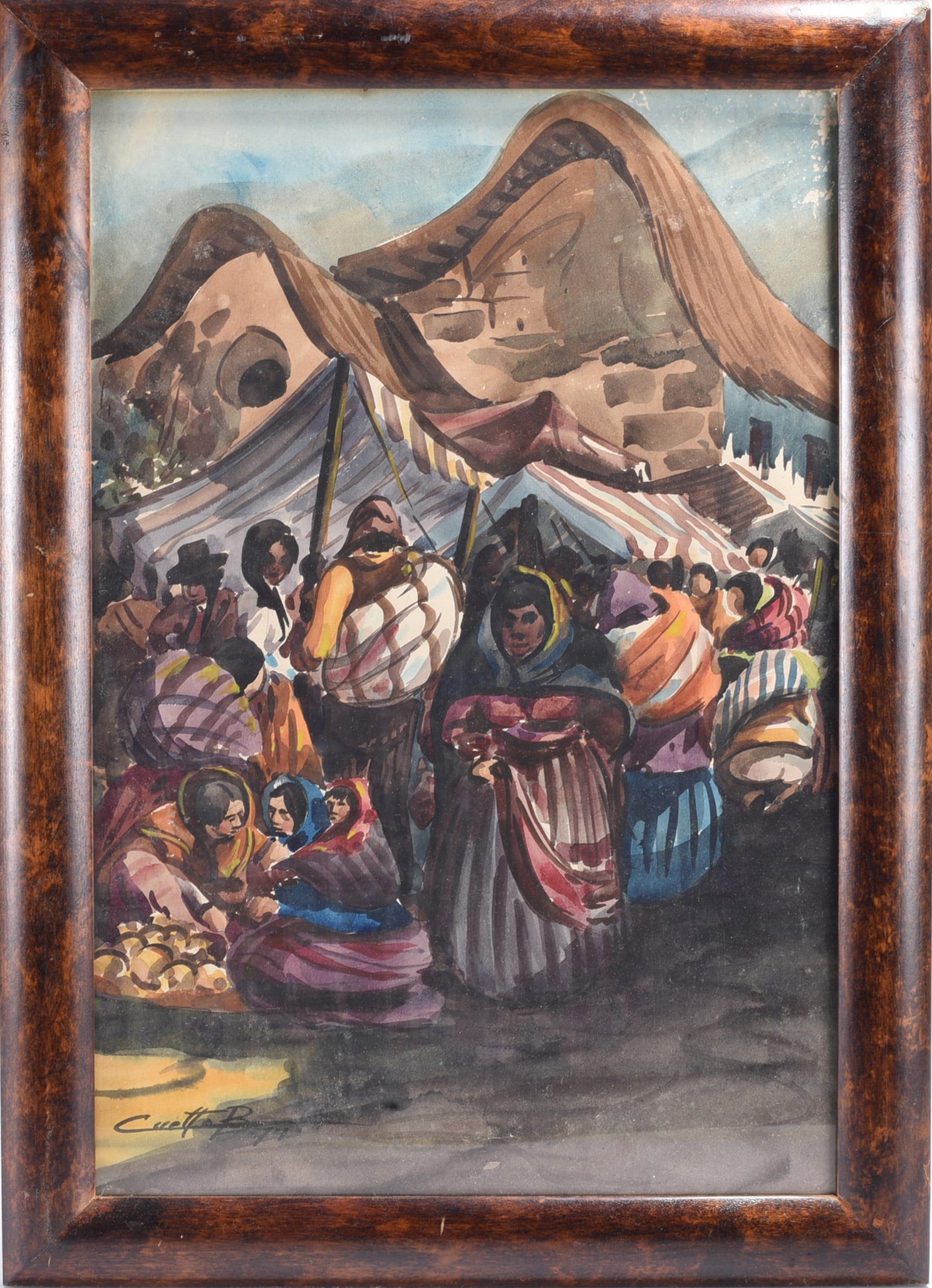 South American Village Scene Watercolor: South American Village Scene Watercolor