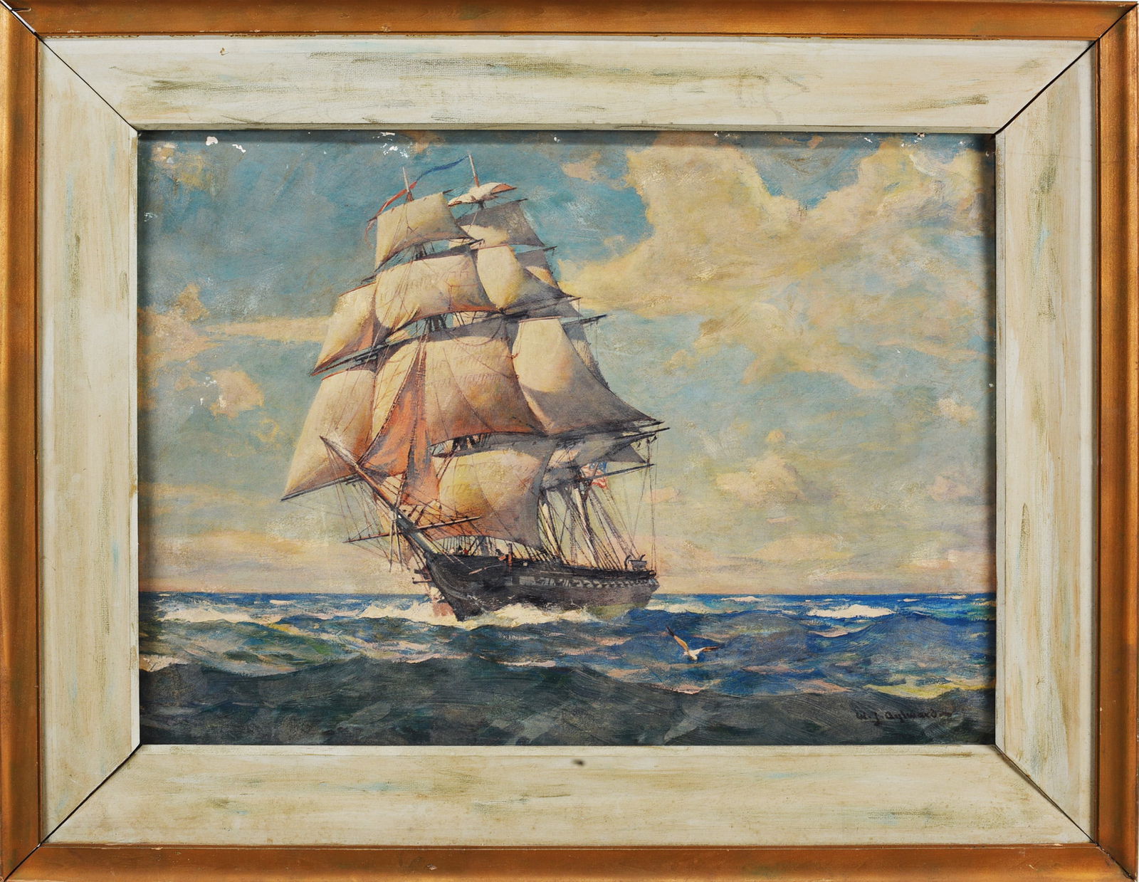 Ship Painting on Board ca. 1900: Ship Painting on Board ca. 1900
