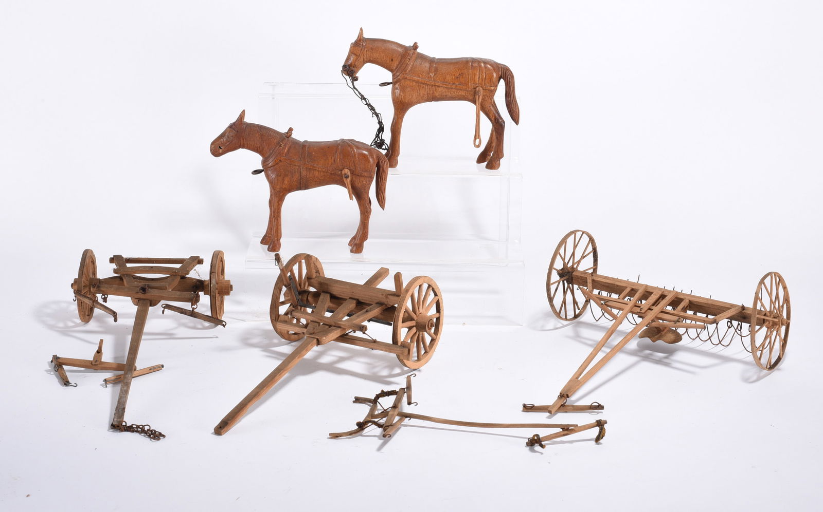 Small Hand Made Plows and Wood Carved Horse: Small Hand Made Plows and Wood Carved Horse
