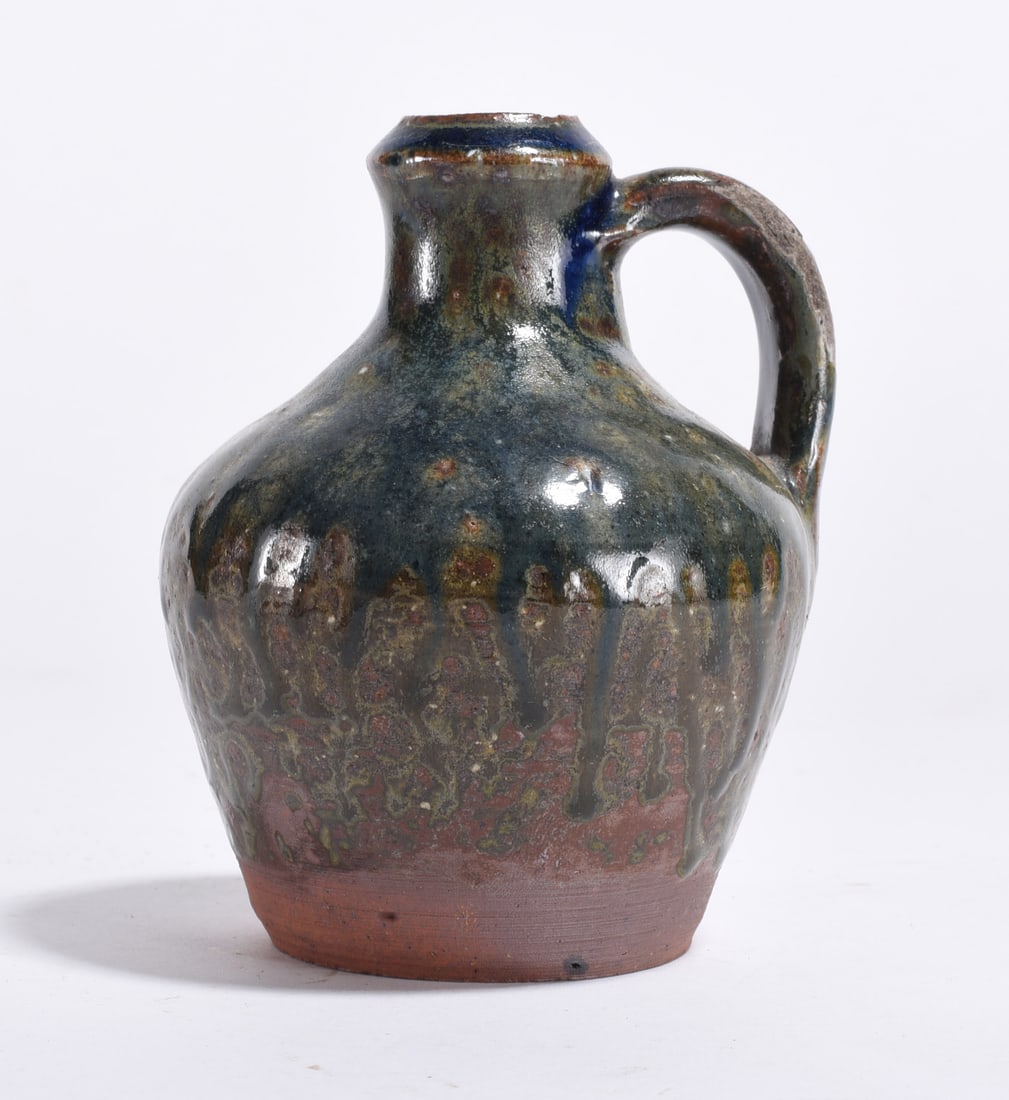 Log Cabin Pottery Jug ca. 1940: Log Cabin Pottery Jug ca. 1940