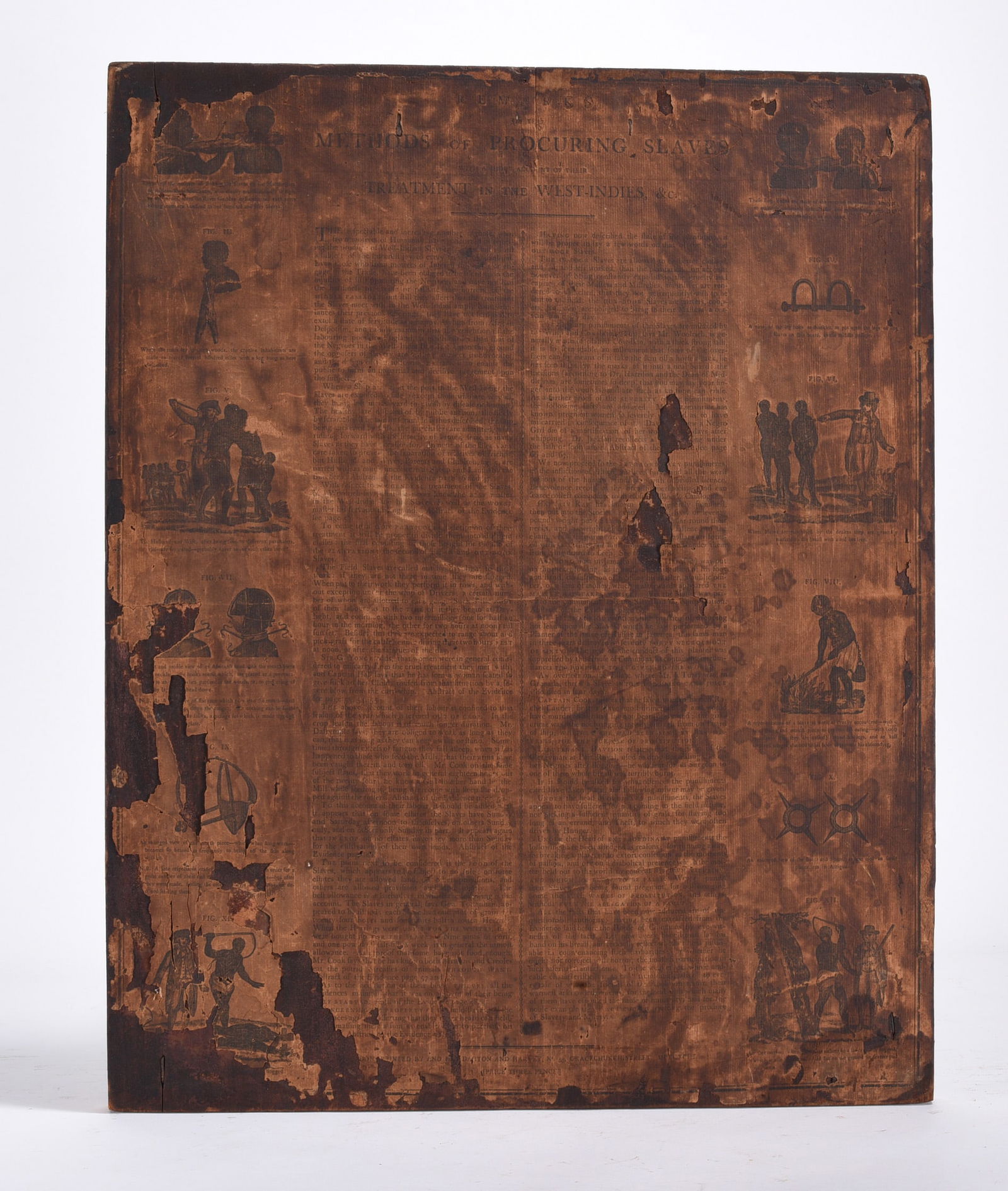 Duncan royale Santa Figure: Rare 18th Century Slave Broadside. Entitled " Remarks Methods of Procuring Slaves with a Short Account of their Treatment in the West Indies." Graphic woodcut images of abuses of enslaved people.