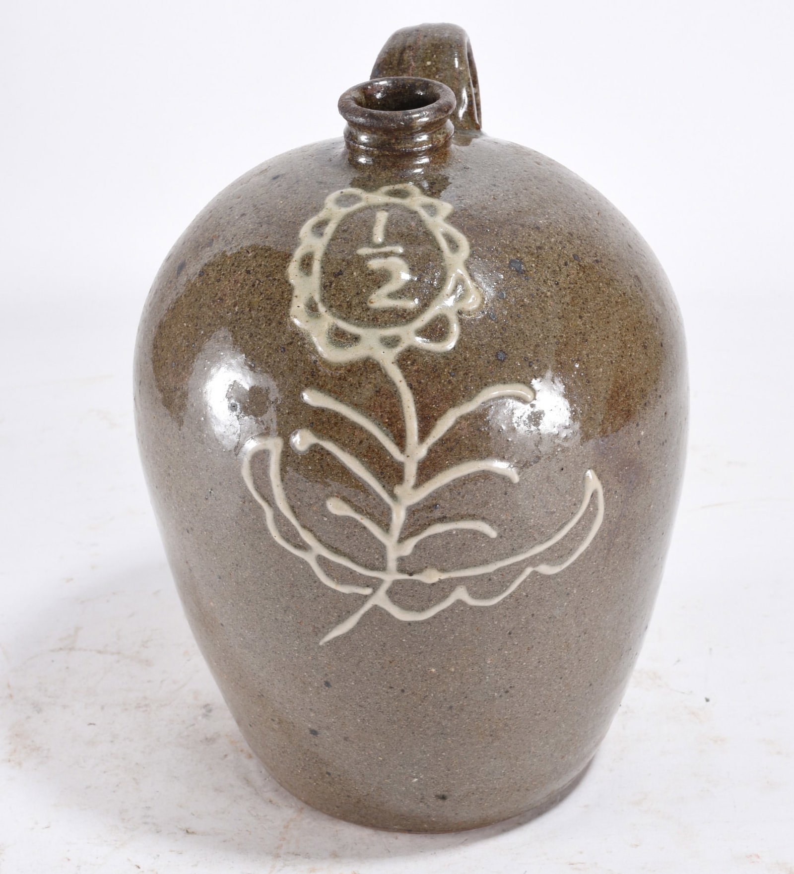 Matthew Hewell Slip Decorated Jug CRACK TO BODY: Matthew Hewell Slip Decorated Jug, damaged crack to body