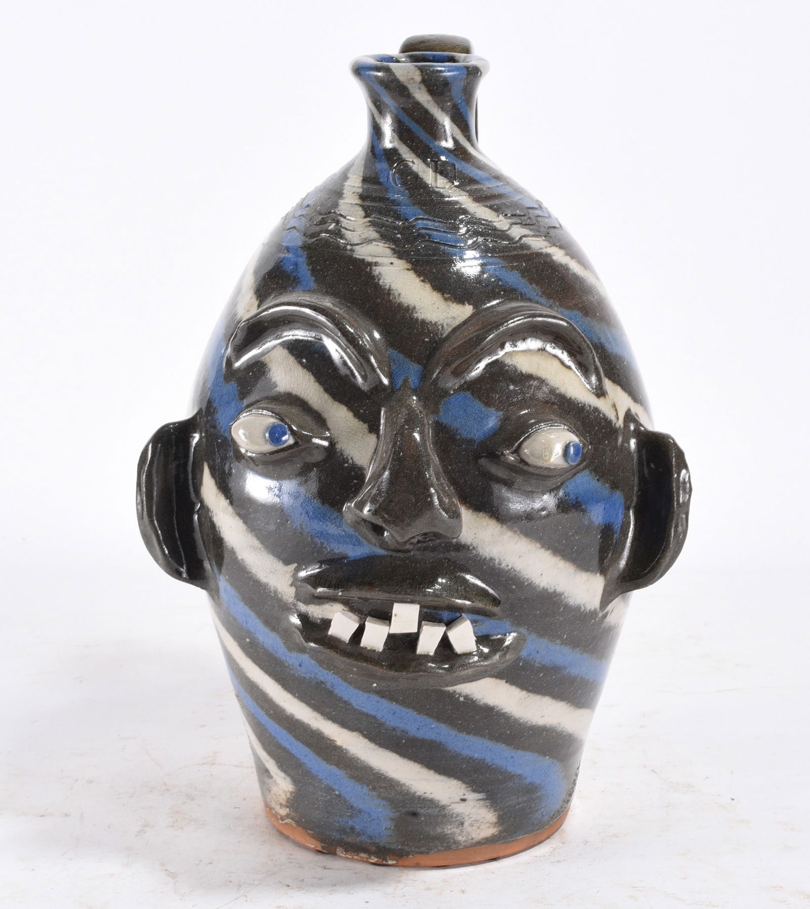 Charles Lisk Swirl Pottery Face Jug repaired handle: Charles Lisk Swirl Pottery Face Jug repaired handle