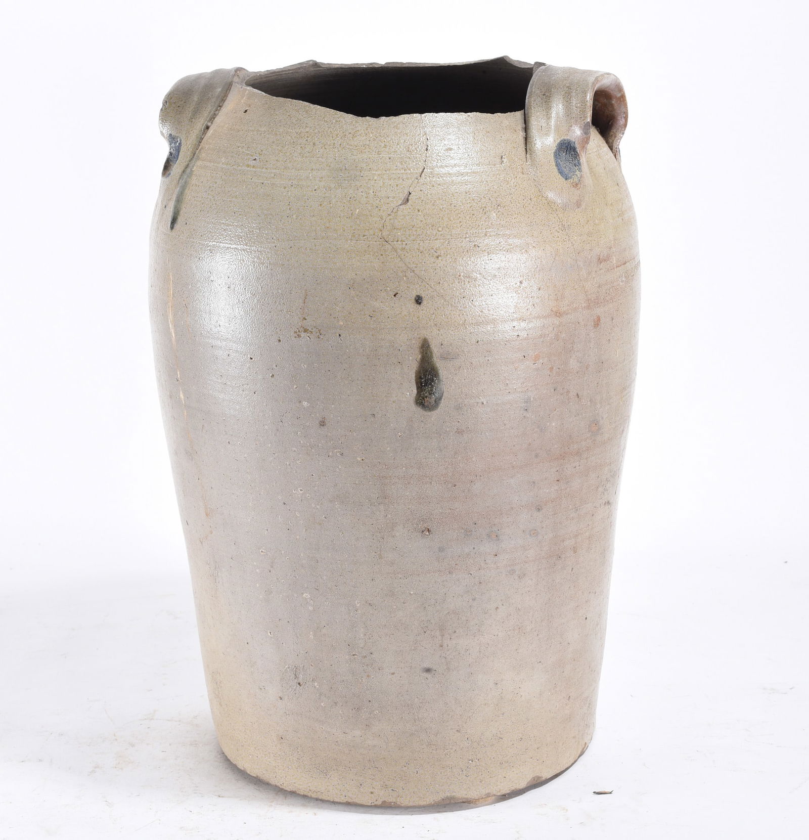 Signed MR Moffit Blue Decorated Salt Glaze Jar (1 of 3)