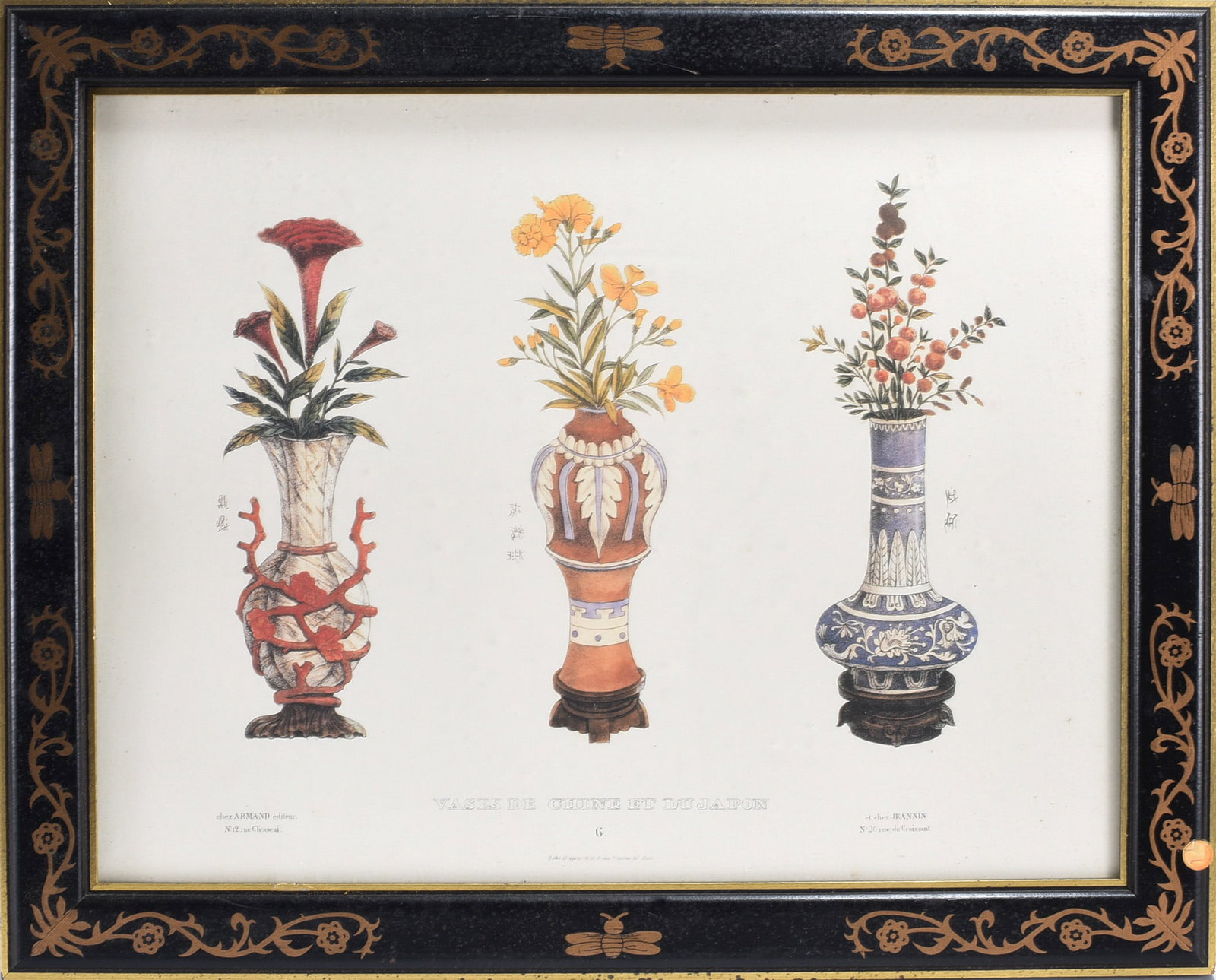 Lithograph of Japanese Vases Framed: Lithograph of Japanese Vases Framed