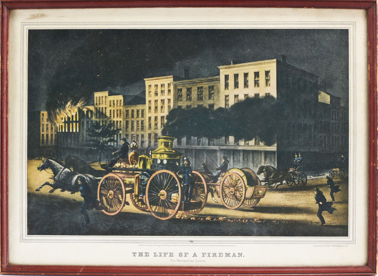 Antique Fireman Lithograph Framed: Antique Fireman Lithograph Framed