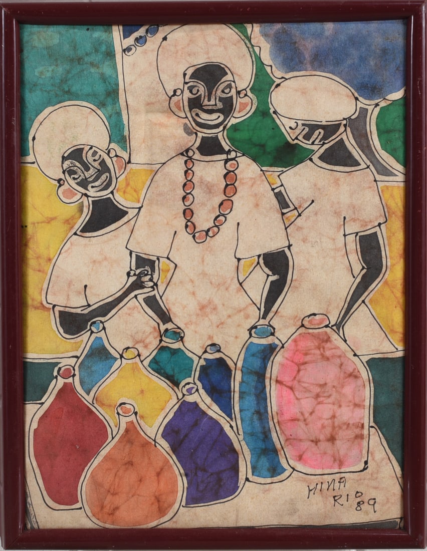 Hatian Folk Art Painting Signed Hina Rio dated 1989: Hatian Folk Art Painting Signed Hina Rio dated 1989