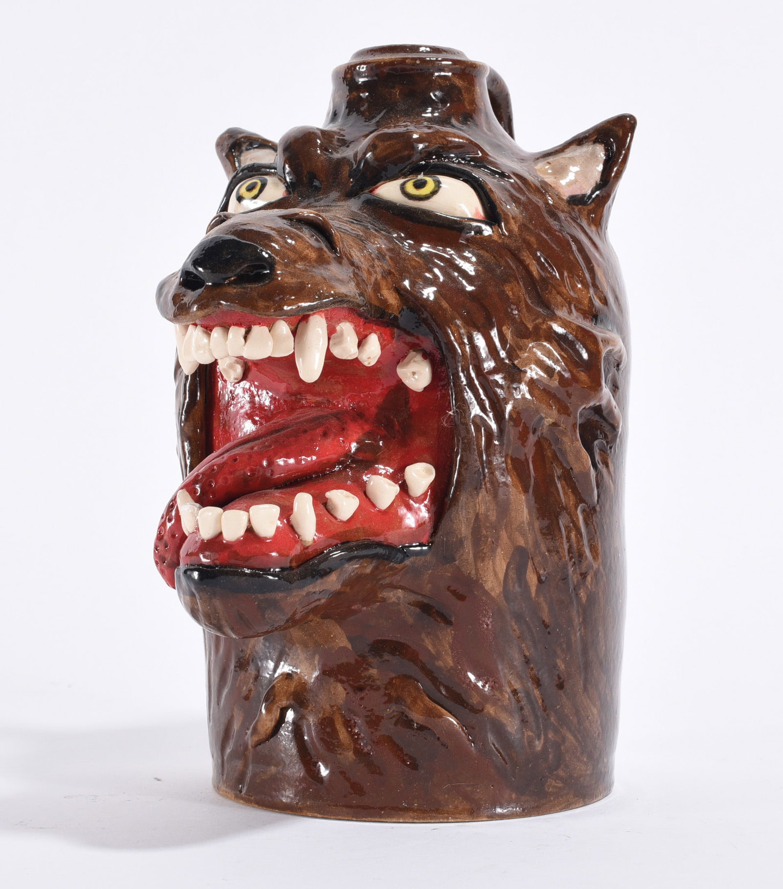 Stacy Lambert Wolf Jug: Stacy Lambert Wolf Jug Stacy Lambert (American, North Carolina, contemporary) is a folk potter known for face jugs and sculptural stoneware rooted in the Seagrove tradition.