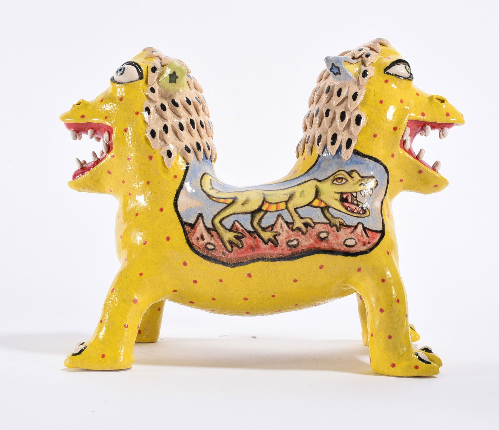 Stacy Lambert Double Headed Lion: Stacy Lambert Double Headed Lion Stacy Lambert (American, North Carolina, contemporary) is a folk potter known for face jugs and sculptural stoneware rooted in the Seagrove tradition.