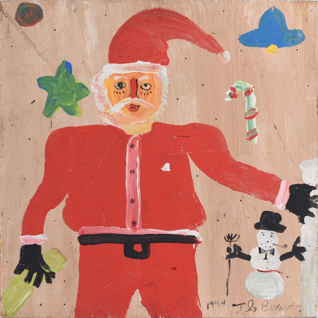 Robyn Beverland "The Beaver" Folk Art Painting: Robyn Beverland "The Beaver" Folk Art Painting Robyn Beverland, known as 'The Beaver,' (American, 1957–1998, Oldsmar, Florida) was an outsider artist known for paintings on wood, cardboard, and