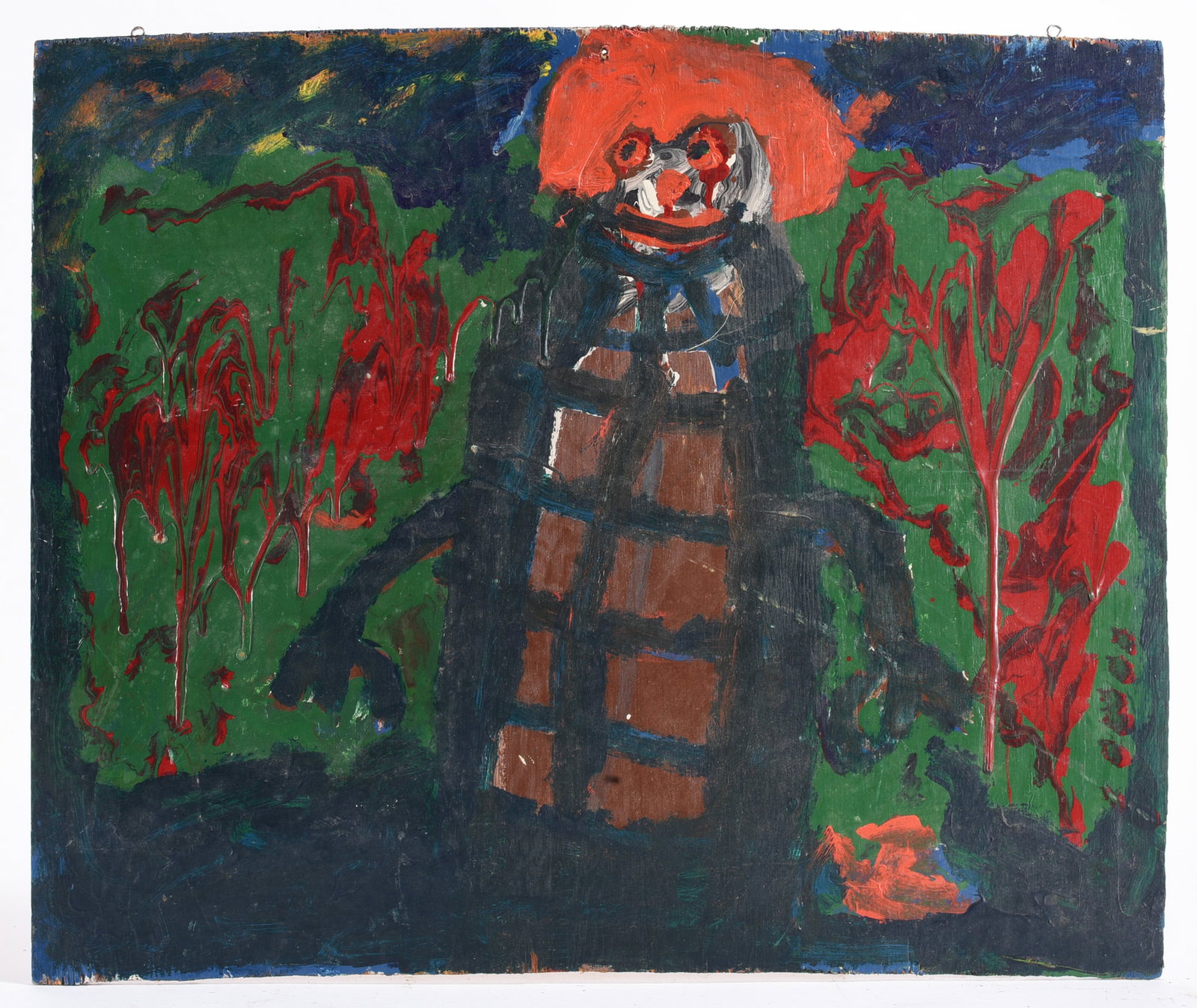 Clyde Jones Folk Painting on Wood Signed: Clyde Jones Folk Painting on Wood Signed Clyde Jones (American, Georgia, contemporary) is a folk artist known for painted wood works and carved yard art.