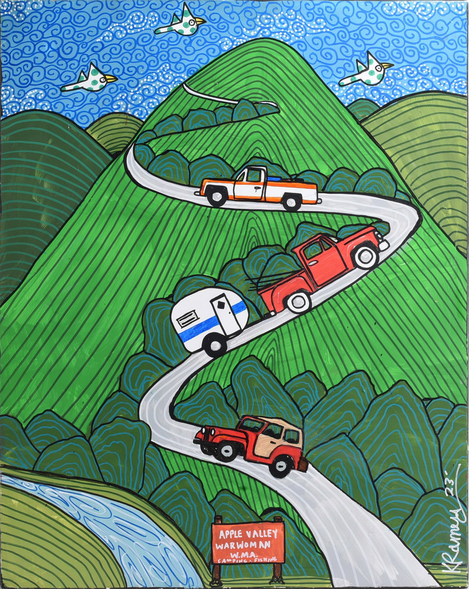 Kip Ramey Painting on Canvas: Kip Ramey Painting on Canvas Kip Ramey (American, North Carolina, contemporary) is a self-taught artist known for painted folk art works.