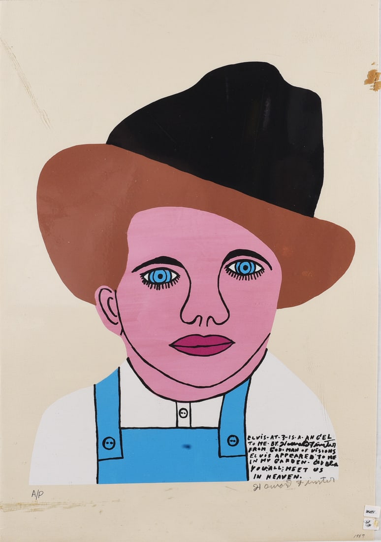 Howard Finster Pencil Signed Litho: Howard Finster Pencil Signed Litho Howard Finster (American, 1916–2001, Georgia) was a Baptist minister and visionary artist known for densely detailed paintings, drawings, and prints.