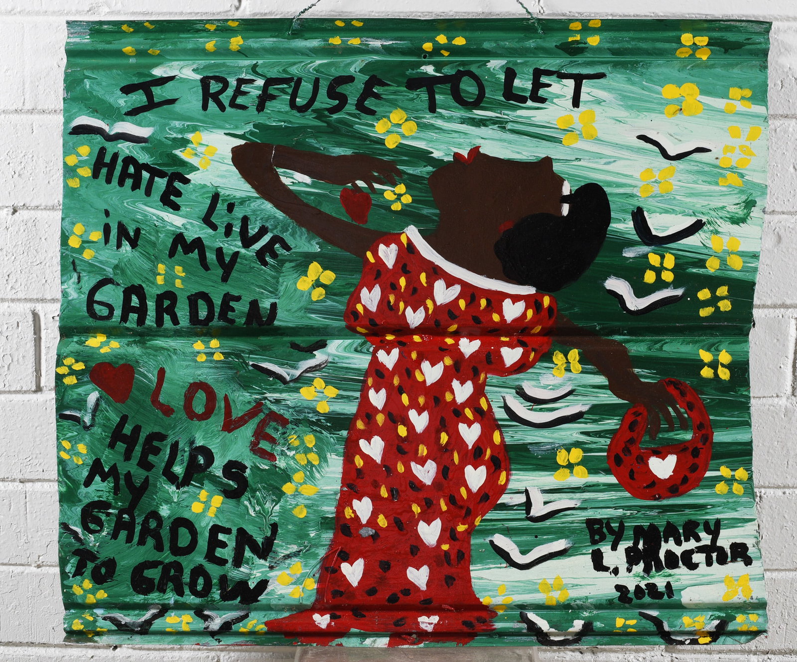 Mary Proctor Painting on Tin: Mary Proctor Painting on Tin Mary L. Proctor (American, b. 1960, Lloyd, Florida) is a self-taught artist known for visionary paintings, collage, and assemblage rooted in personal testimony and faith.