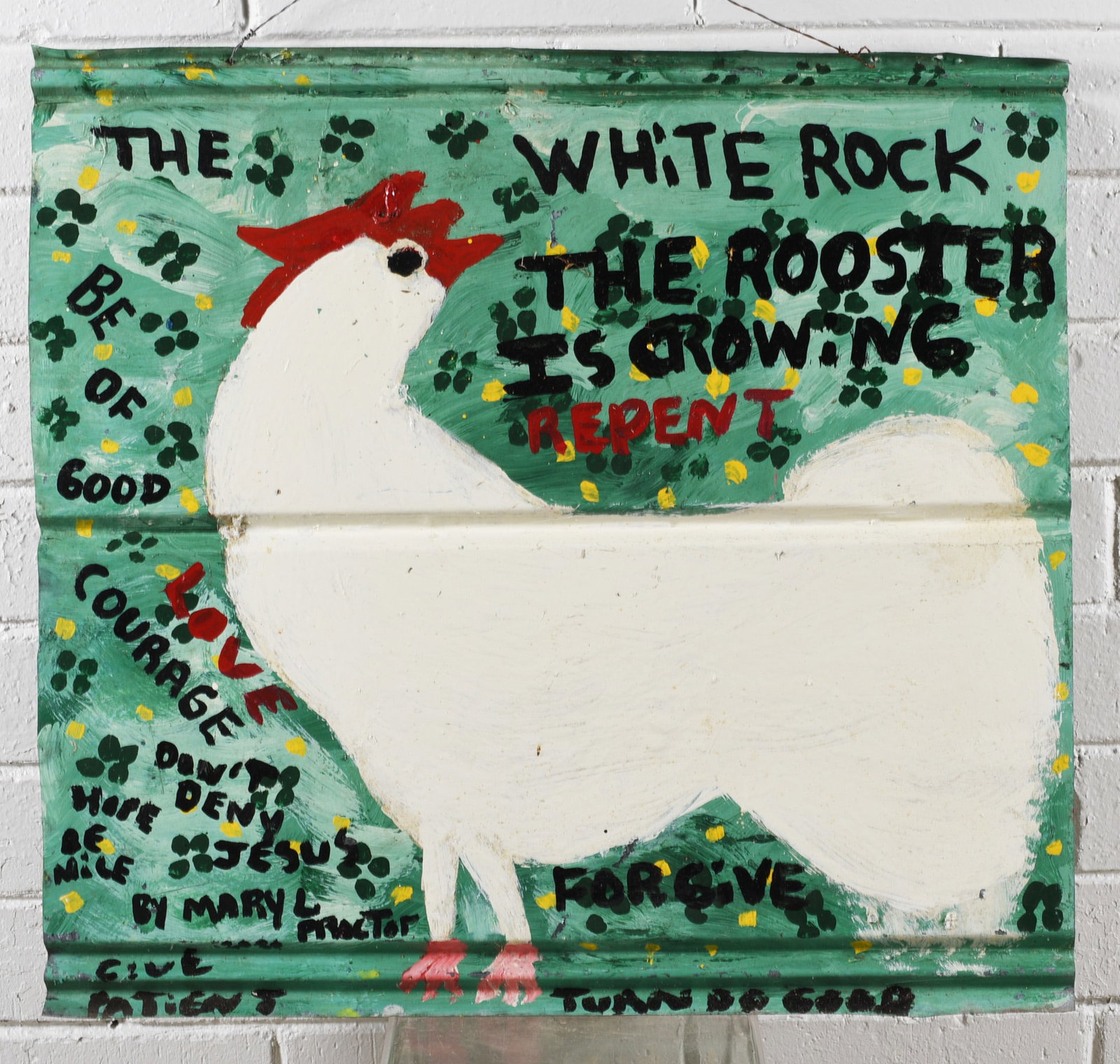 Mary Proctor Painting on Tin: Mary Proctor Painting on Tin Mary L. Proctor (American, b. 1960, Lloyd, Florida) is a self-taught artist known for visionary paintings, collage, and assemblage rooted in personal testimony and faith.