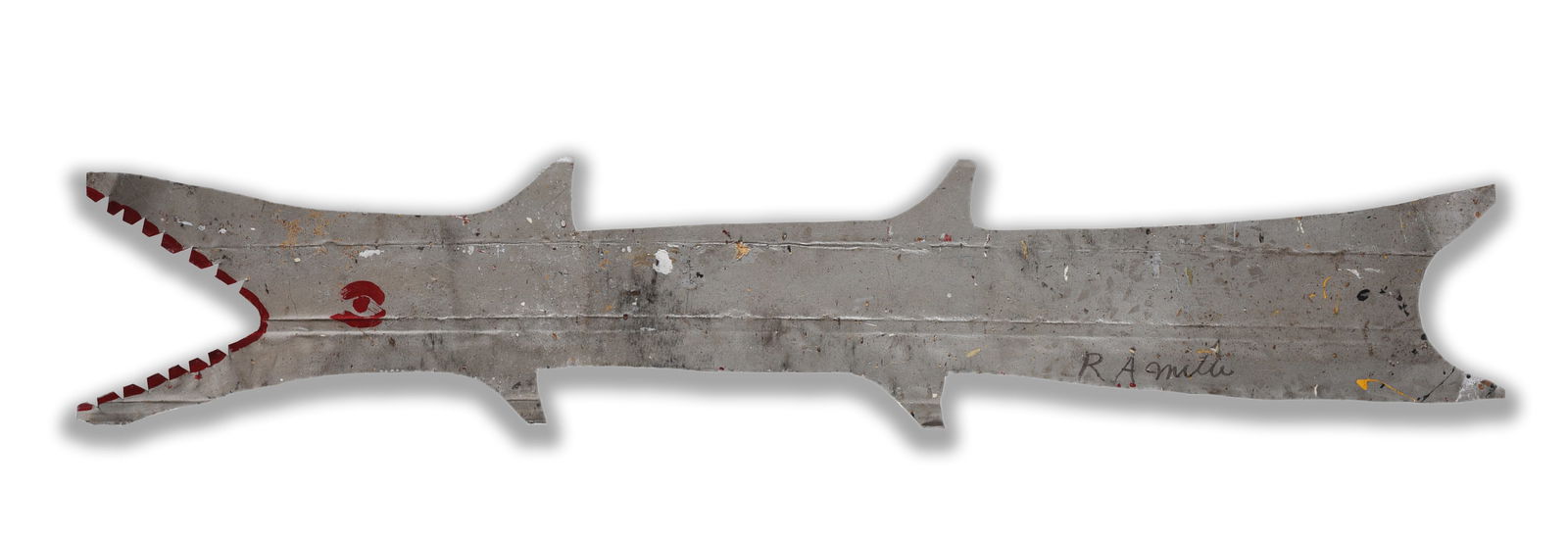 RA Miller Large Shark Tin Cutout and Paint: RA Miller Large Shark Tin Cutout and Paint R. A. Miller (American, 1912–2006, Georgia) was a self-taught folk artist known for whirligigs, metal cutouts, paintings, and yard art.
