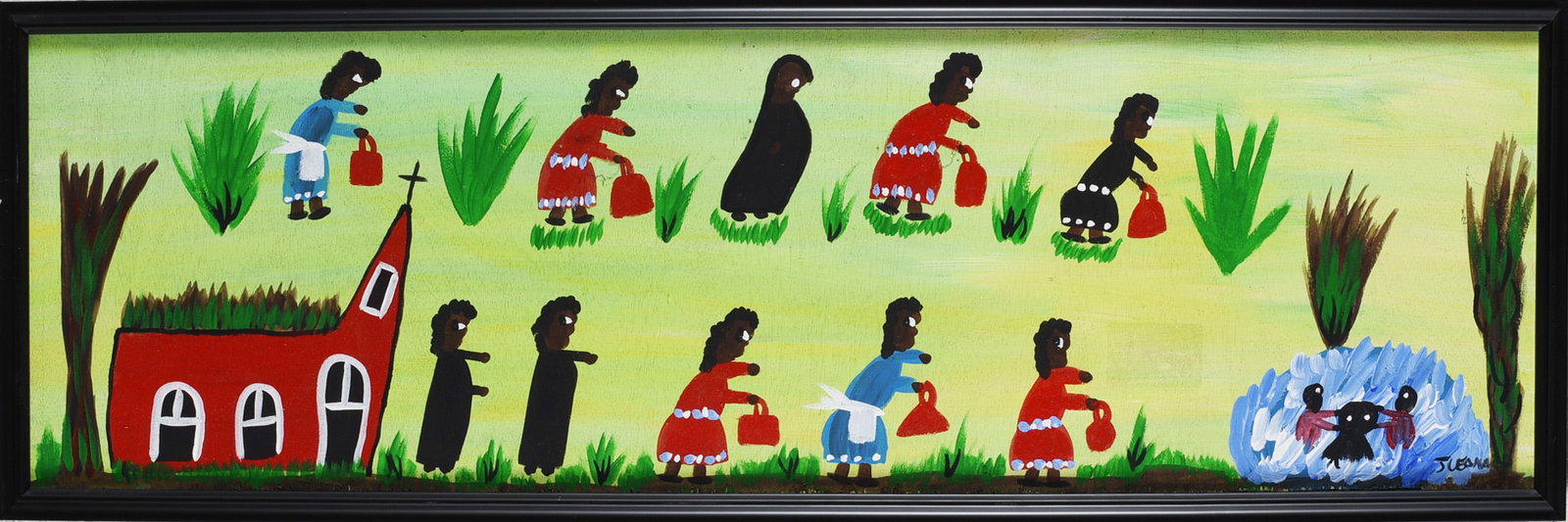 Juanita Leonard Folk Art Painting: Juanita Leonard Folk Art Painting Juanita Leonard (American, Louisiana, contemporary) is a self-taught artist known for colorful paintings of churches, chickens, family scenes, and spiritual subjects.