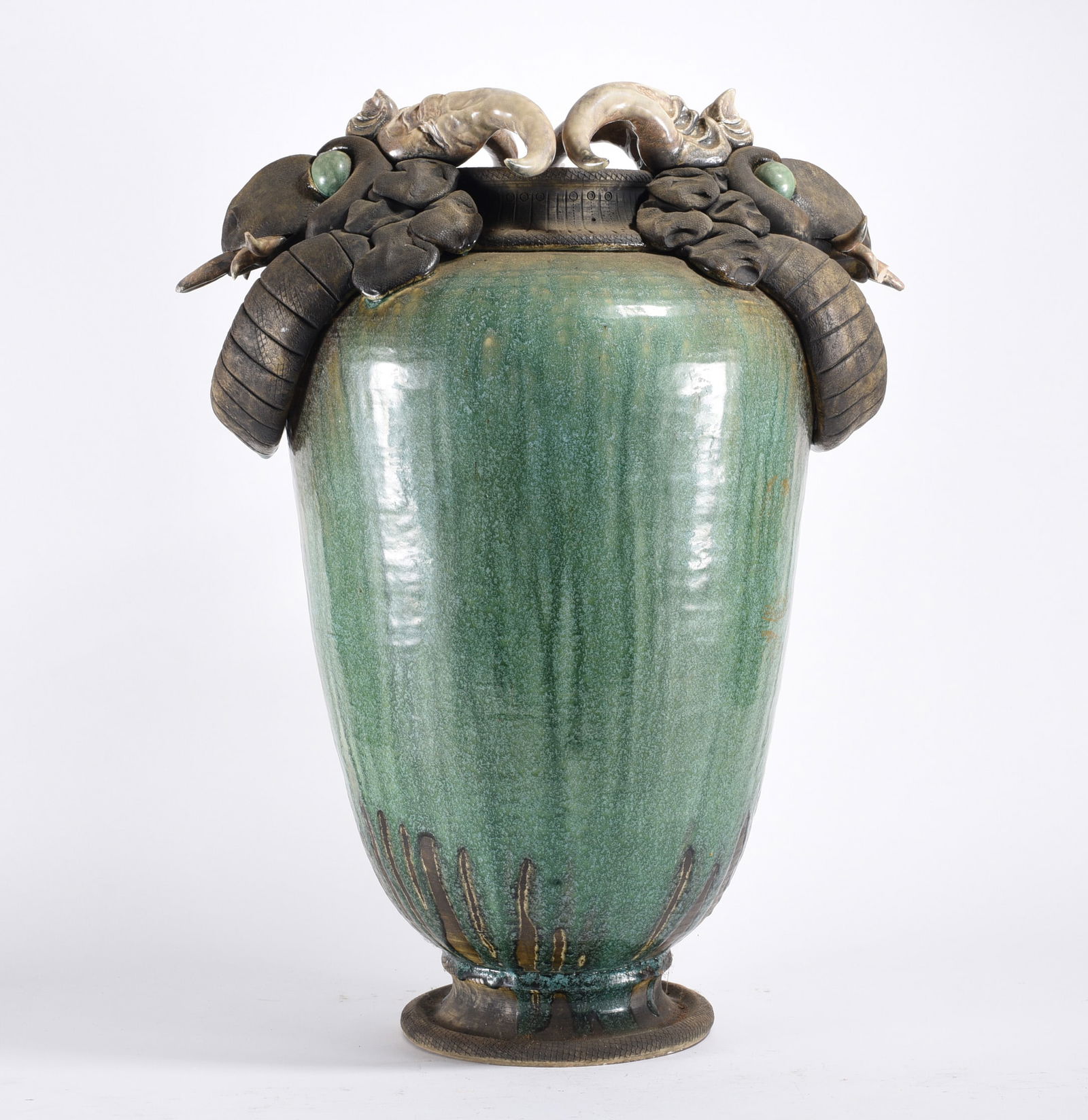 Large Folk Pottery Dragon Vase: Large Folk Pottery Dragon Vase American folk or self-taught work.