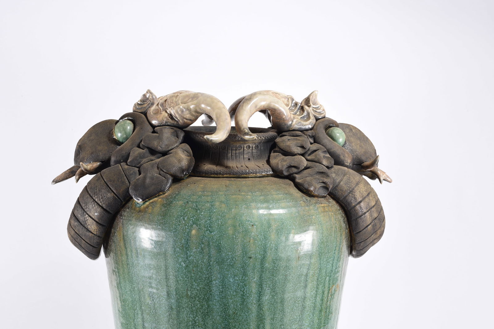 Large Folk Pottery Dragon Vase - 2