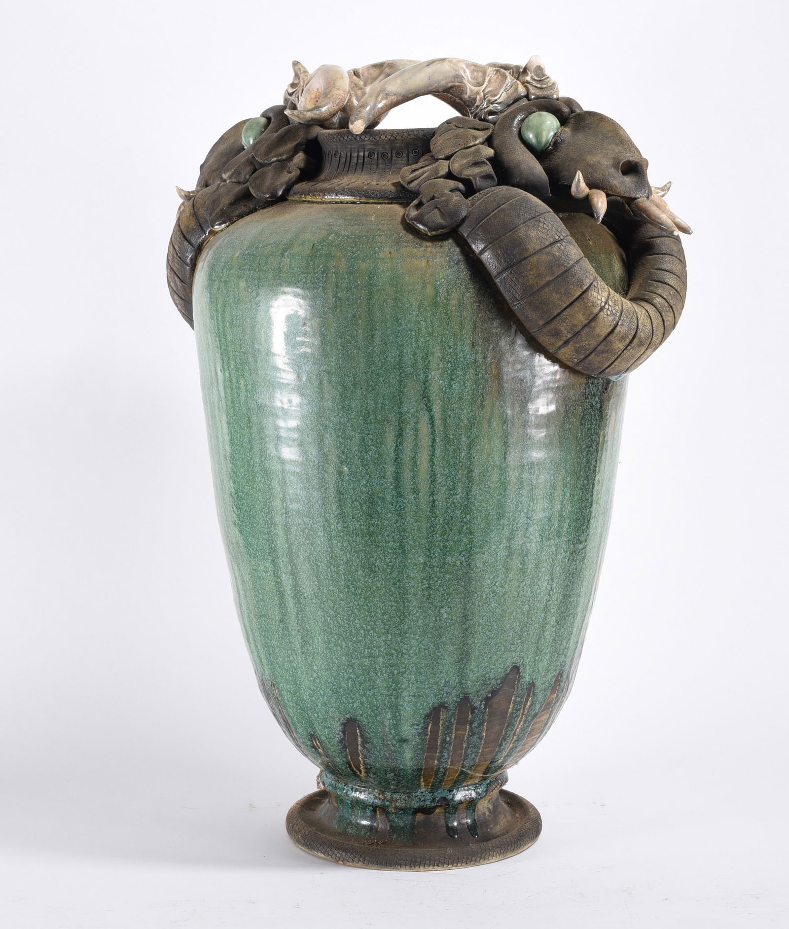 Large Folk Pottery Dragon Vase - 3