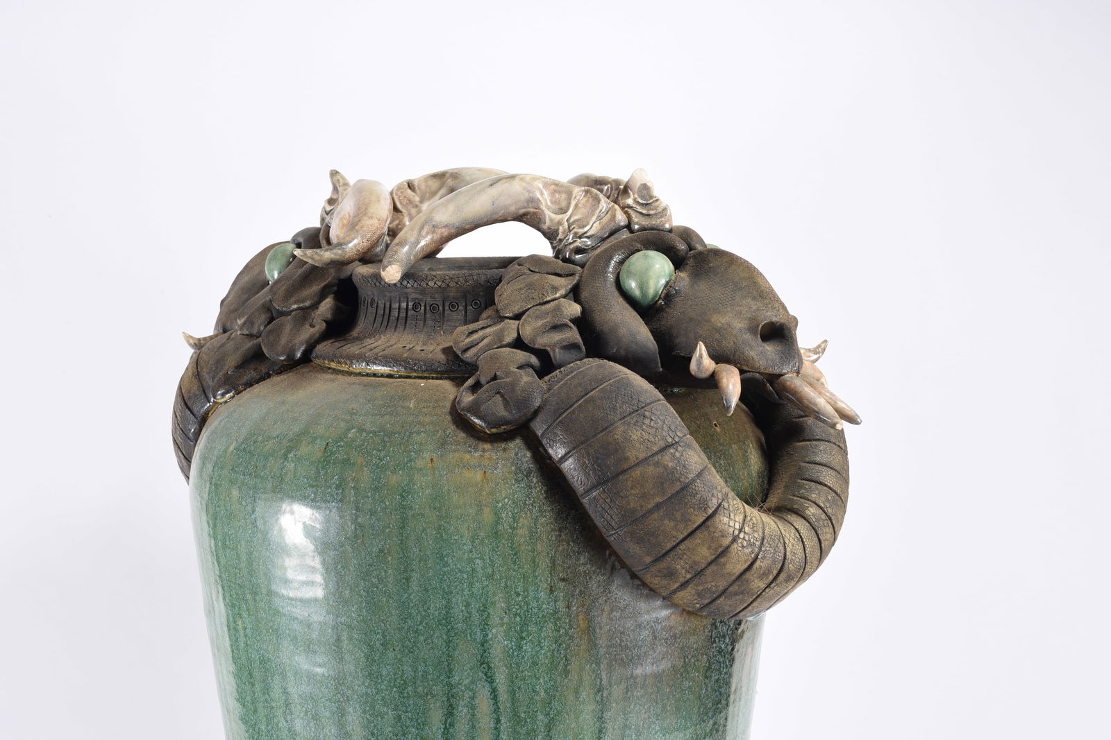 Large Folk Pottery Dragon Vase - 4