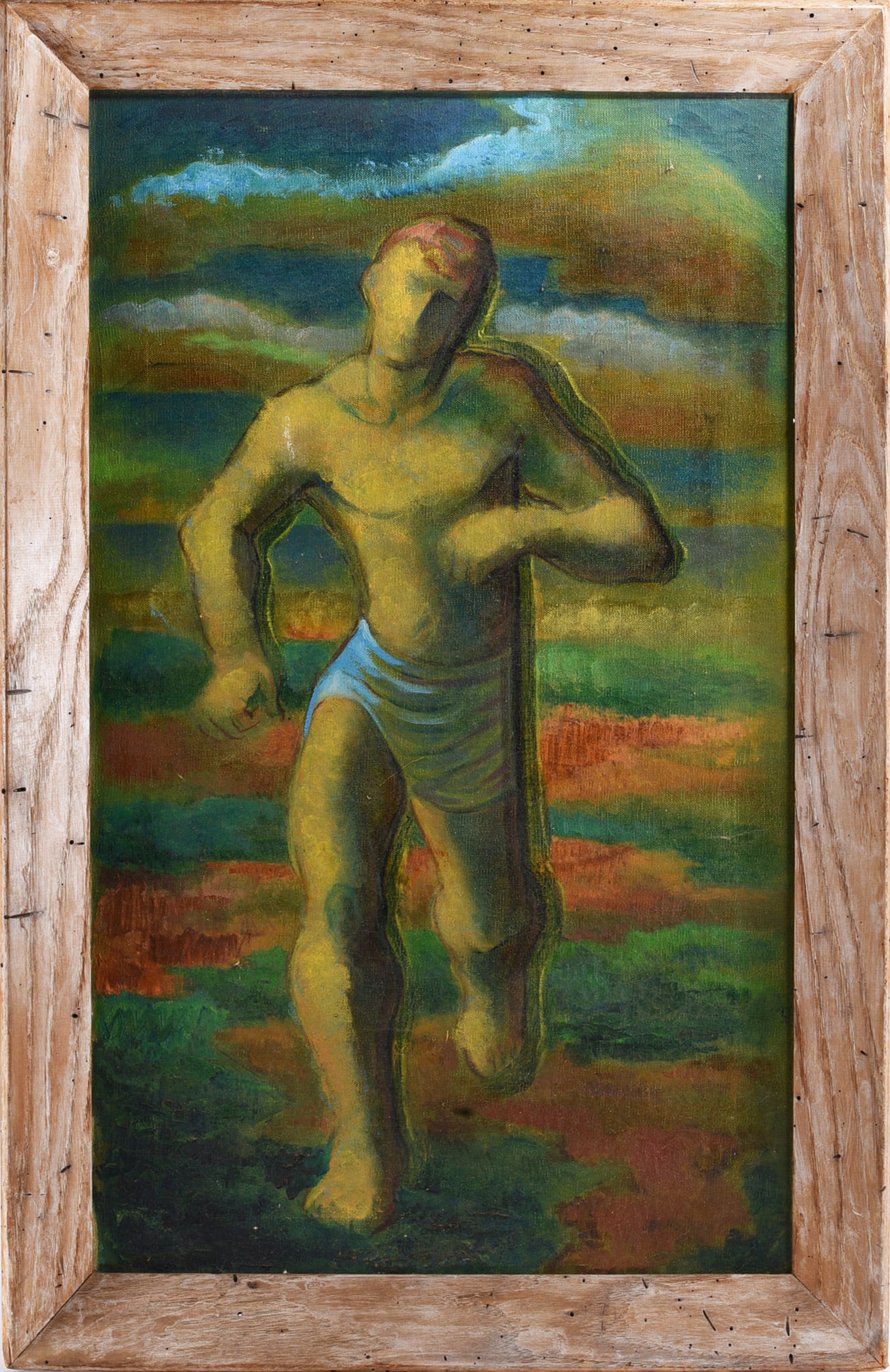 Ed Shewmake Mid Century Oil Painting on Canvas: Ed Shewmake Mid Century Oil Painting on Canvas Ed Shewmake (American, 1907–1986) was a Southern artist known for mid-century paintings and mixed-media works with surreal and visionary qualities.