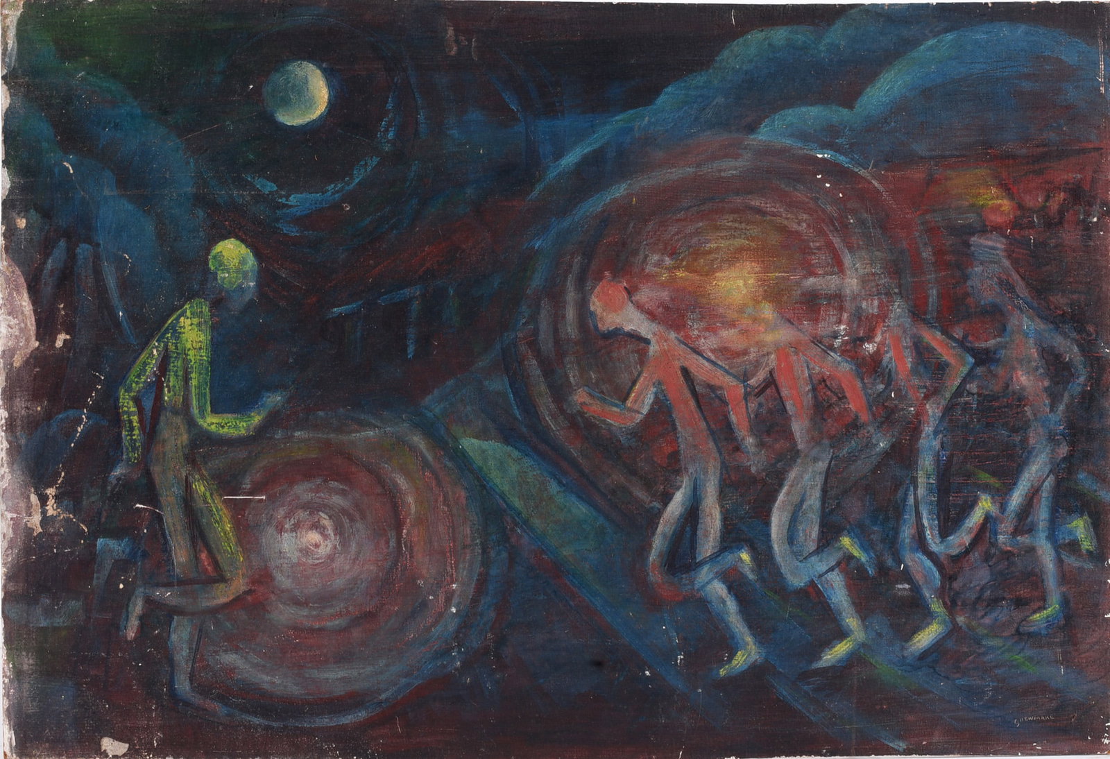 Ed Shewmake Mid Century Oil Painting on Canvas: Ed Shewmake Mid Century Oil Painting on Canvas Ed Shewmake (American, 1907–1986) was a Southern artist known for mid-century paintings and mixed-media works with surreal and visionary qualities.