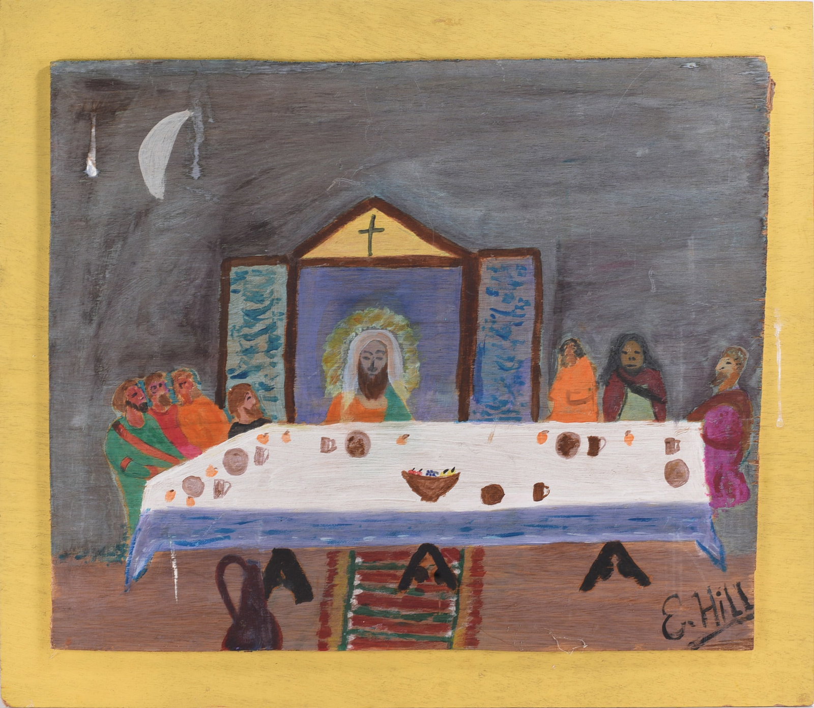 Ed Hill Folk Art Painting: Ed Hill Folk Art Painting Edward Hill (American, b. 1935, Springfield, Massachusetts) is an artist known for drawing and painting.