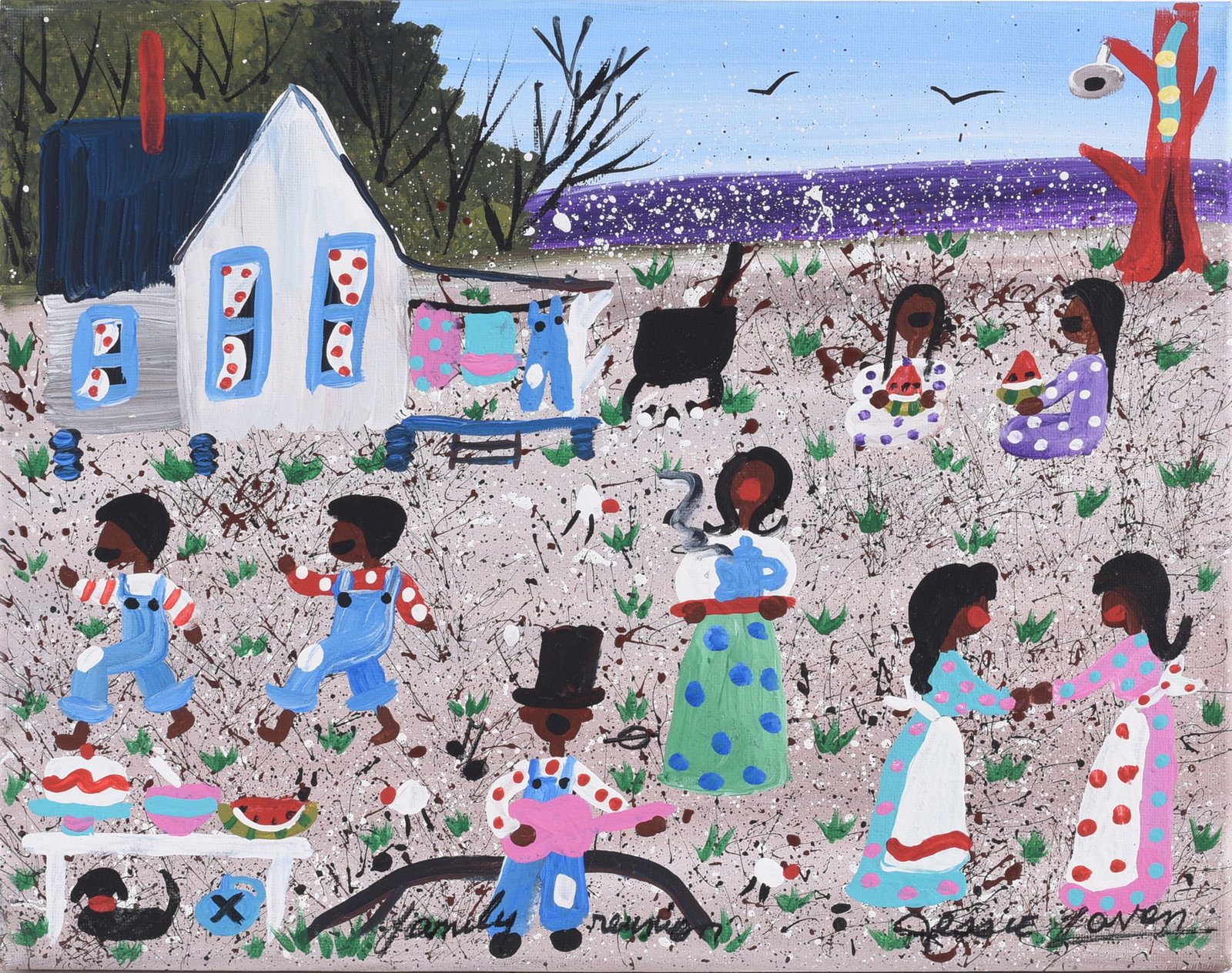 Jessie Lavon Folk Art Painting on Canvas: Jessie Lavon Folk Art Painting on Canvas Jessie LaVon (American, b. 1955, Alabama) is a self-taught artist known for memory paintings of Southern rural life.