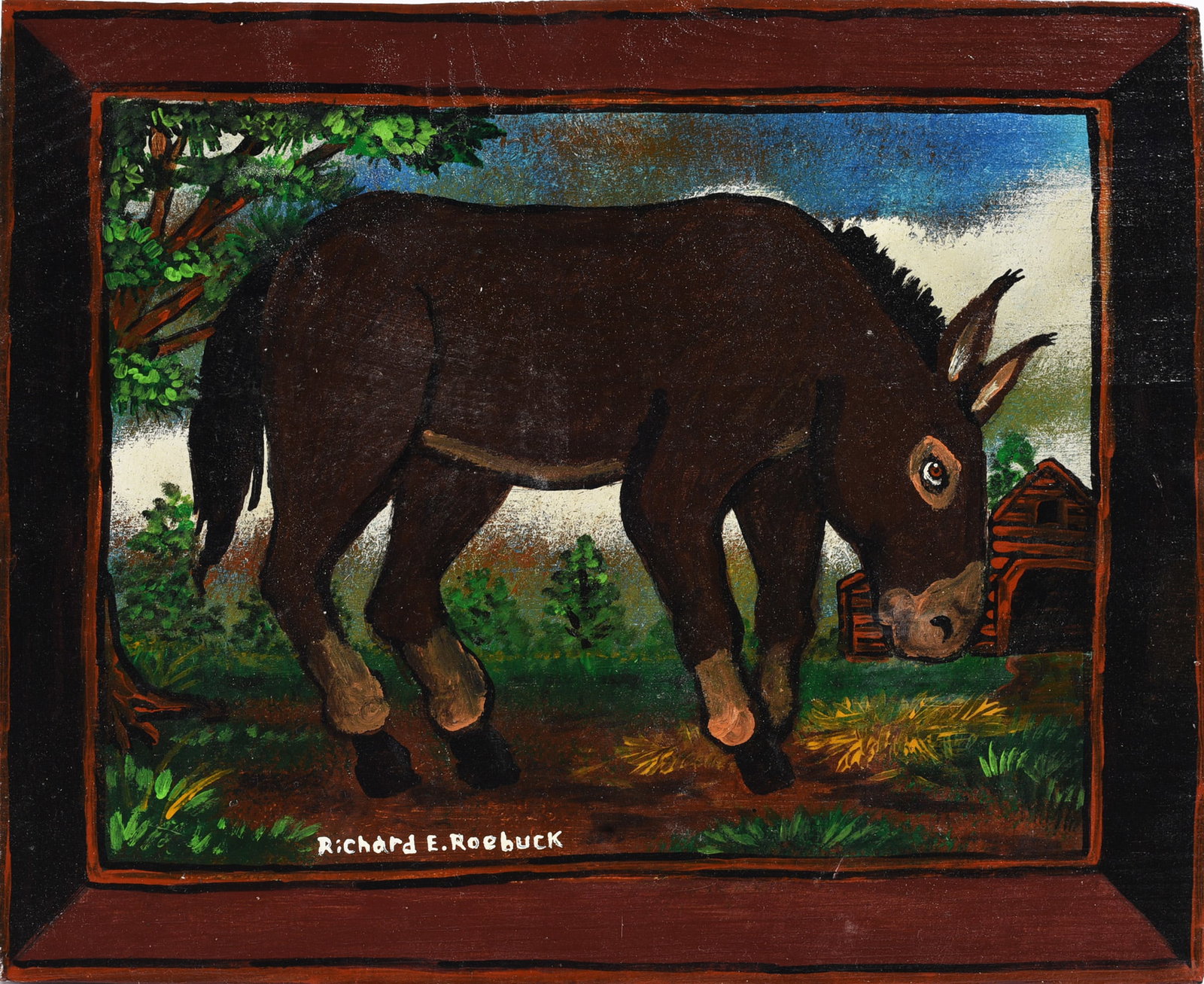 Richard Roebuck Folk Art Painting: Richard Roebuck Folk Art Painting Richard Roebuck (American, Georgia, contemporary) is a folk artist known for paintings, face jugs, and carved fish forms.