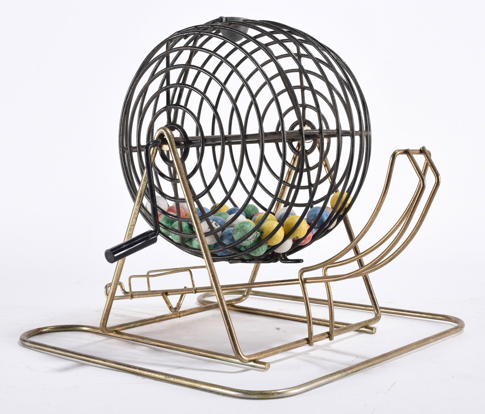 Metal Bingo Cage: Wire bingo cage with multicolor balls