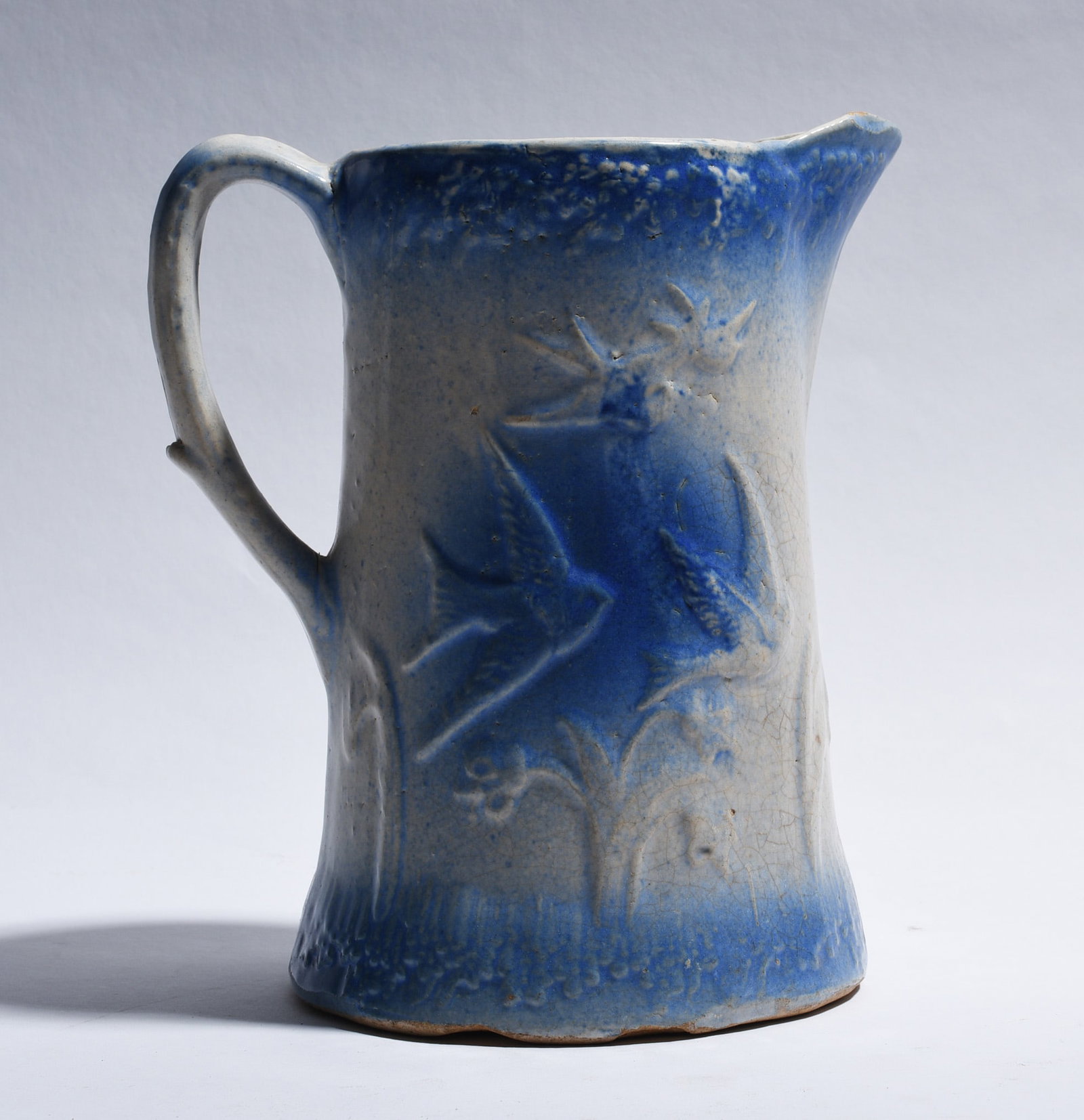 Love Birds Blue Salt Glaze Pitcher: Love Birds Blue Salt Glaze Pitcher We do offer in house shipping for items under 36" boxes 10"x10"x10" we can ship for around $21. boxes 18x18x18 we can ship for around $56 - $65. to get in house