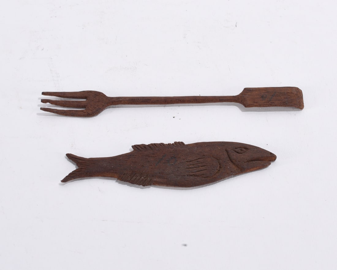 Wood Carved Miniature Fork and Fish (1 of 1)