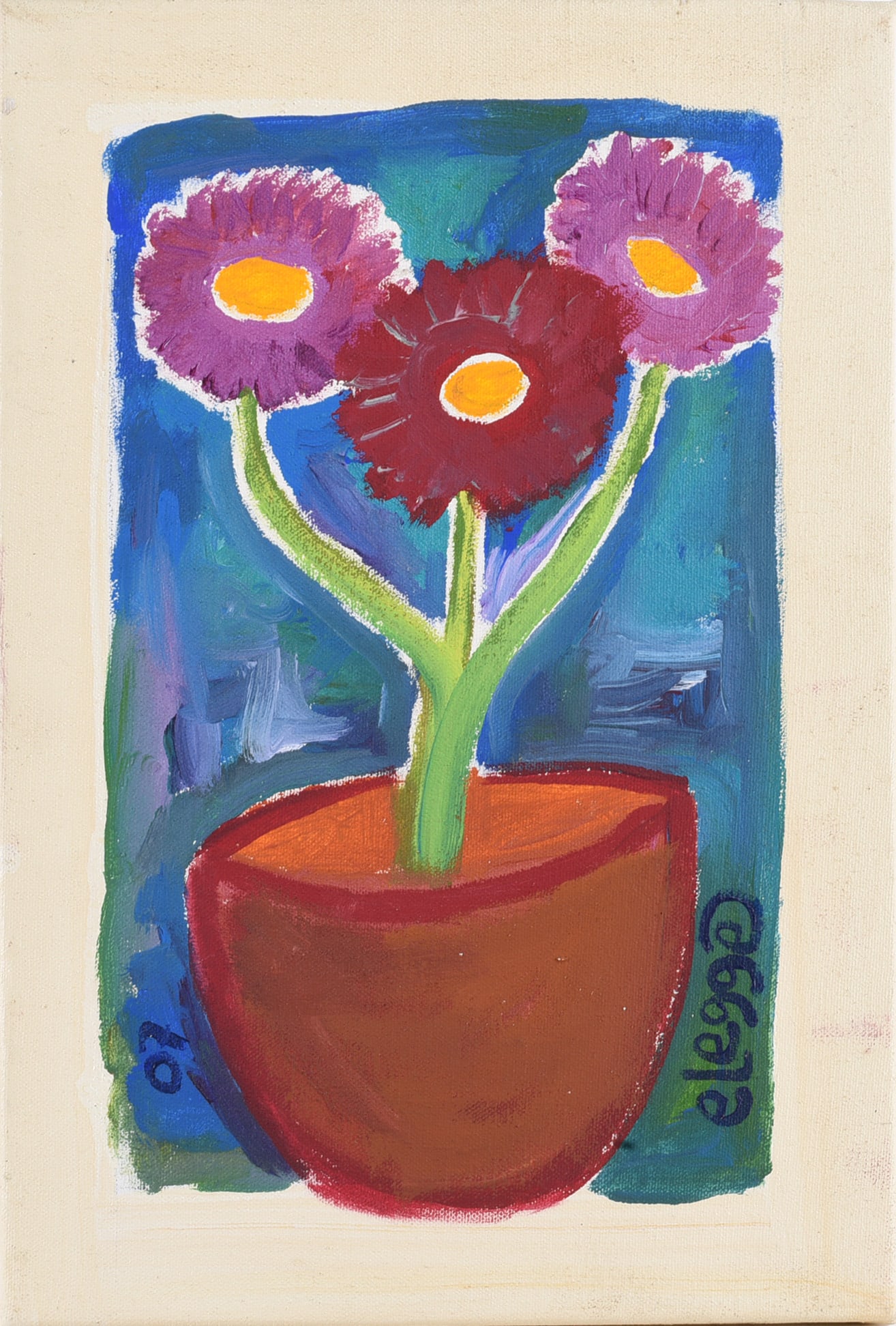 Eric Legge Folk Art Painting: 11"x16" - paint on canvas. Signed and dated 2007. E. Legge. please see photos for condition. All items are in estate condition We do offer in house shipping for items under 36" boxes 10"x10"x10"