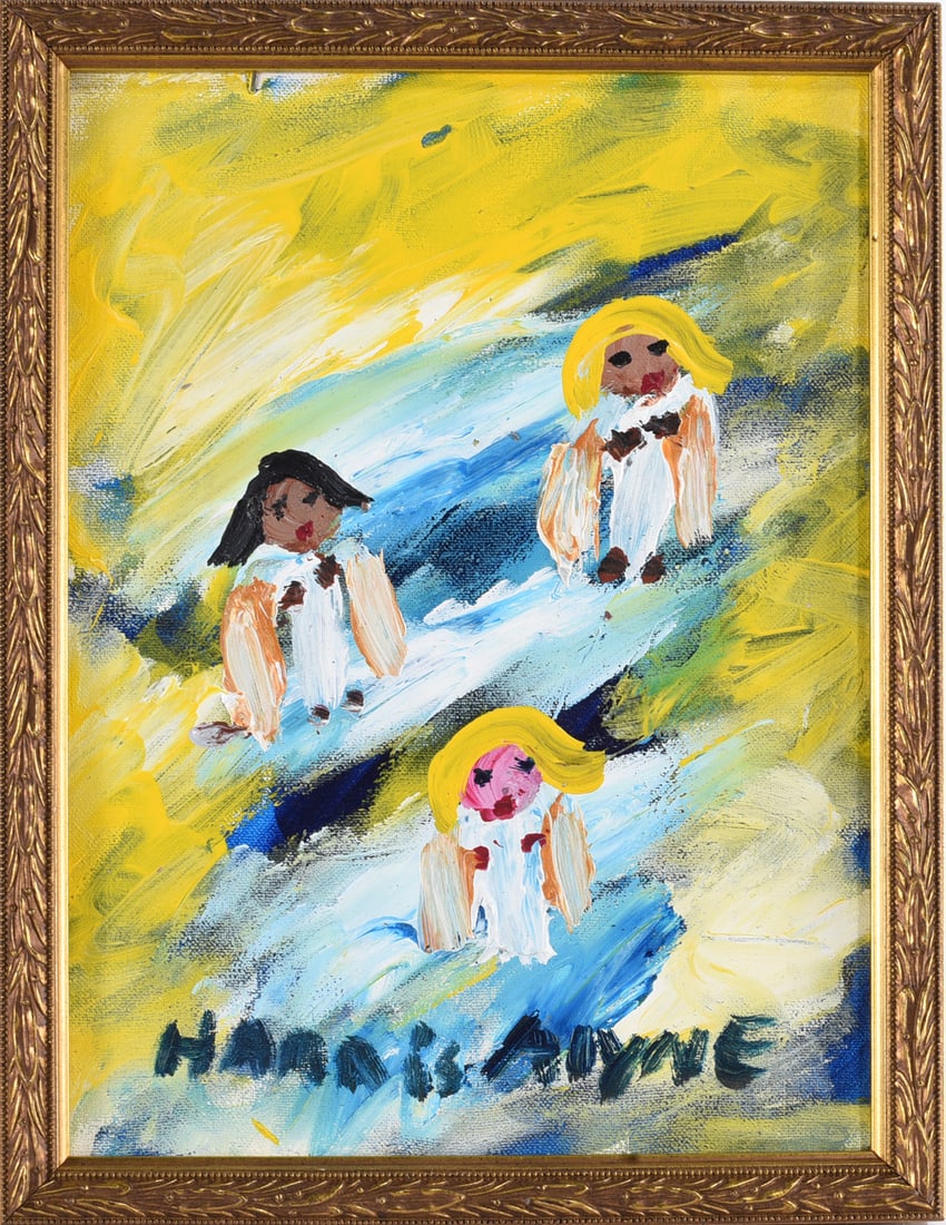 Alyne Harris Self Taught Art Painting: 10"x13" - paint on canvas. Signed. please see photos for condition. All items are in estate condition We do offer in house shipping for items under 36" boxes 10"x10"x10" we can ship for around $21. bo