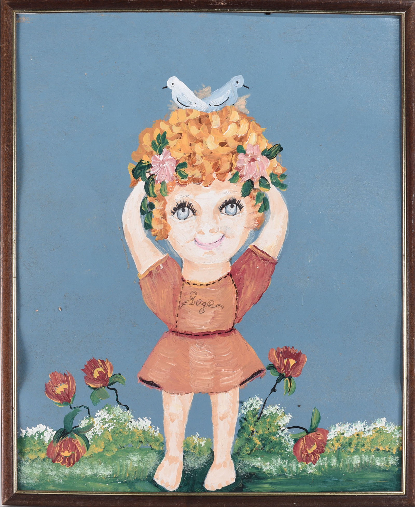 Phylis Long Folk Art Painting: 17"x21" -Phylis Long aka Poor Phil. Phylis created thousands of paintings and sculptures in her life. please see photos for condition. All items are in estate condition We do offer in house shipping f