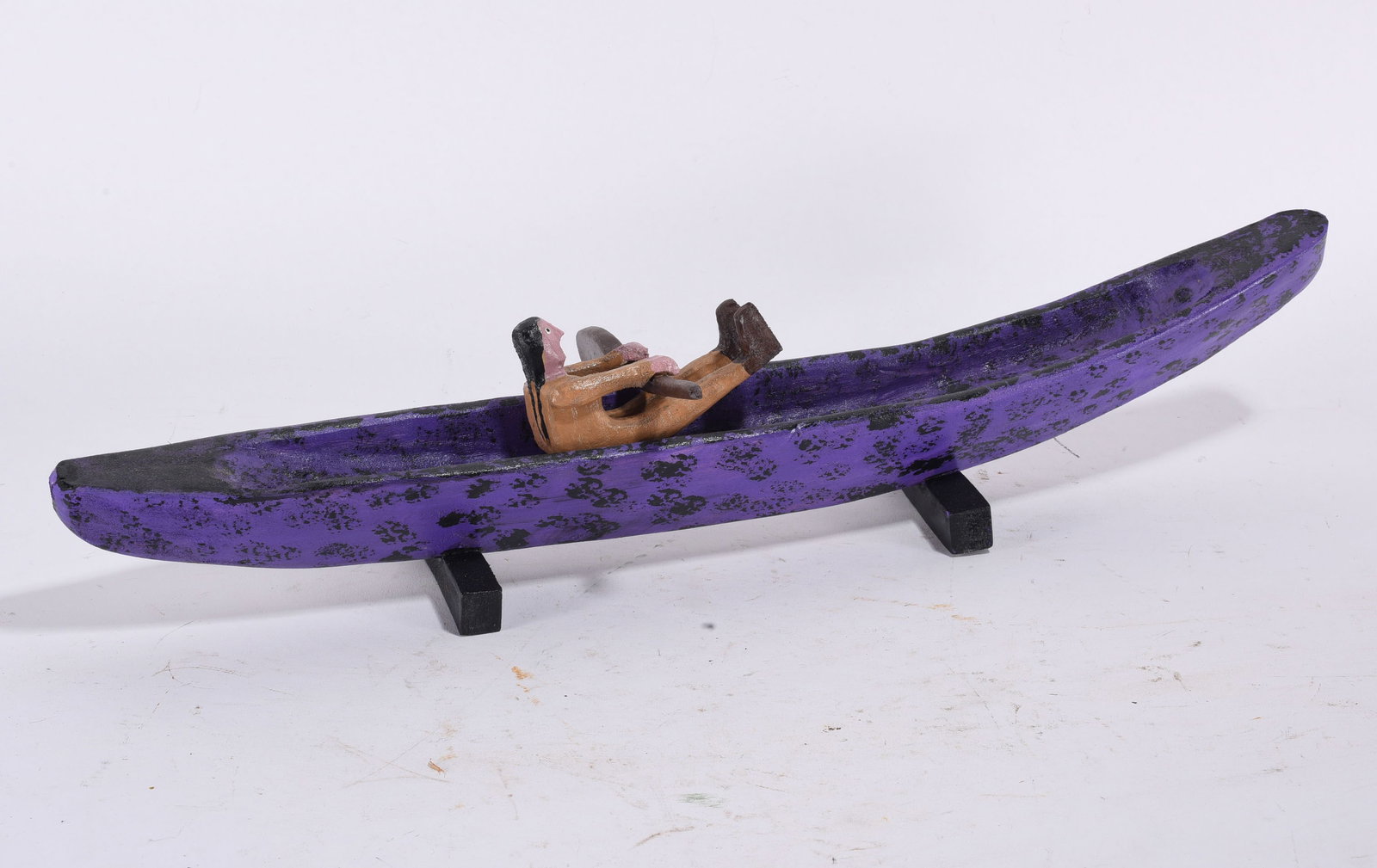 Jim Lews Folk Art Carving: Height 6" , 22" length - carved wood and paint. Signed. please see photos for condition. All items are in estate condition We do offer in house shipping for items under 36" boxes 10"x10"x10" we can sh