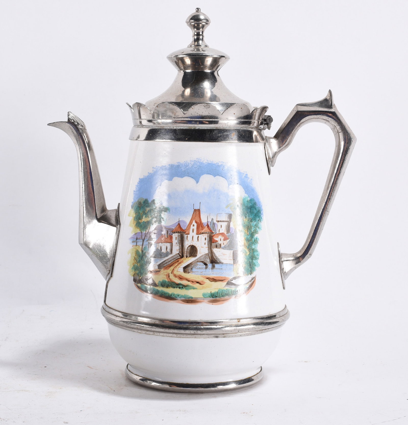 White Enamel Scenic Coffee Pot (1 of 3)
