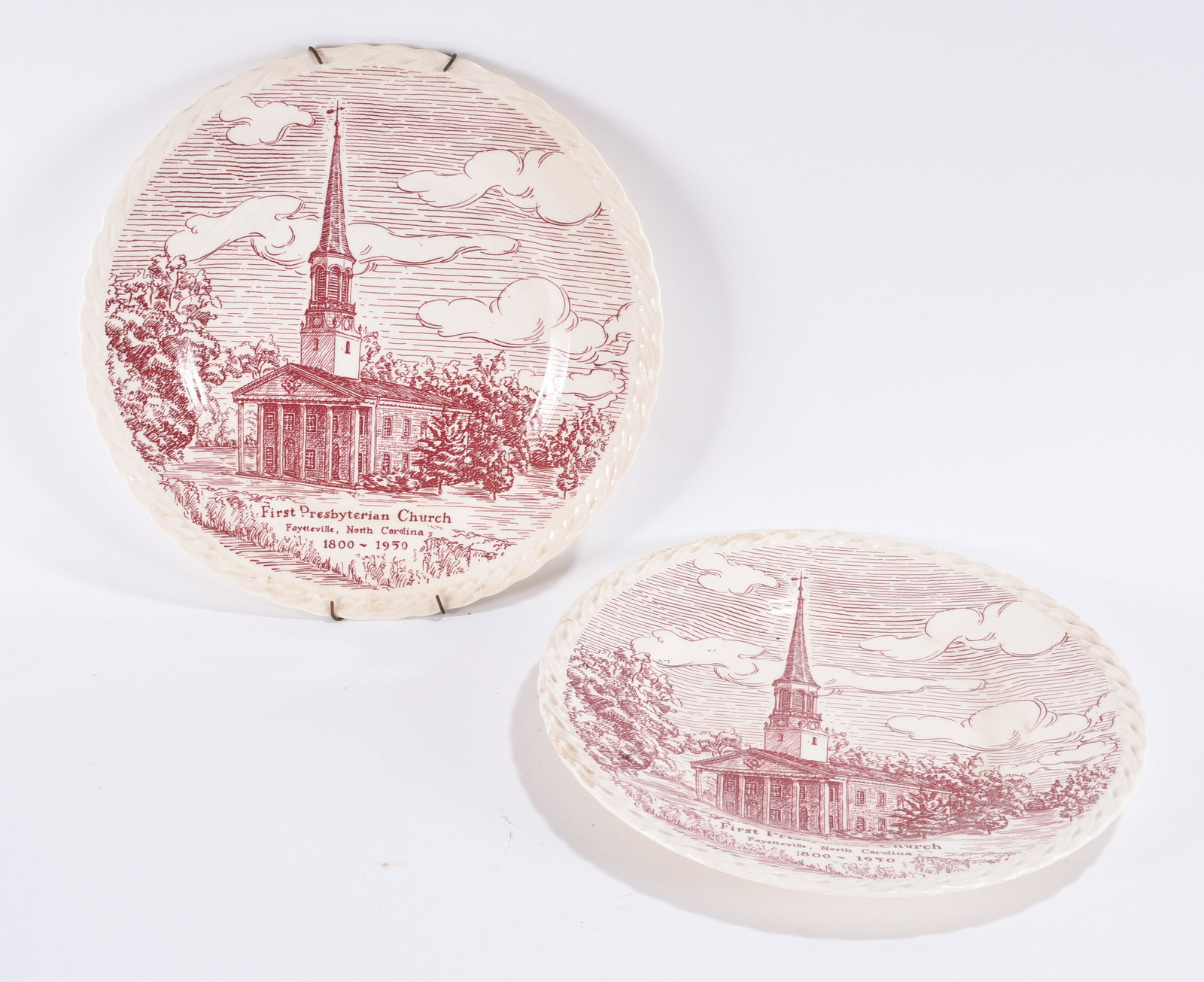 First Presbyterian Church Fayetteville NC Plates: 11" -- Pair of commemorative First Presbyterian Church Fayetteville North Carolina plates dated 1800 to 1950