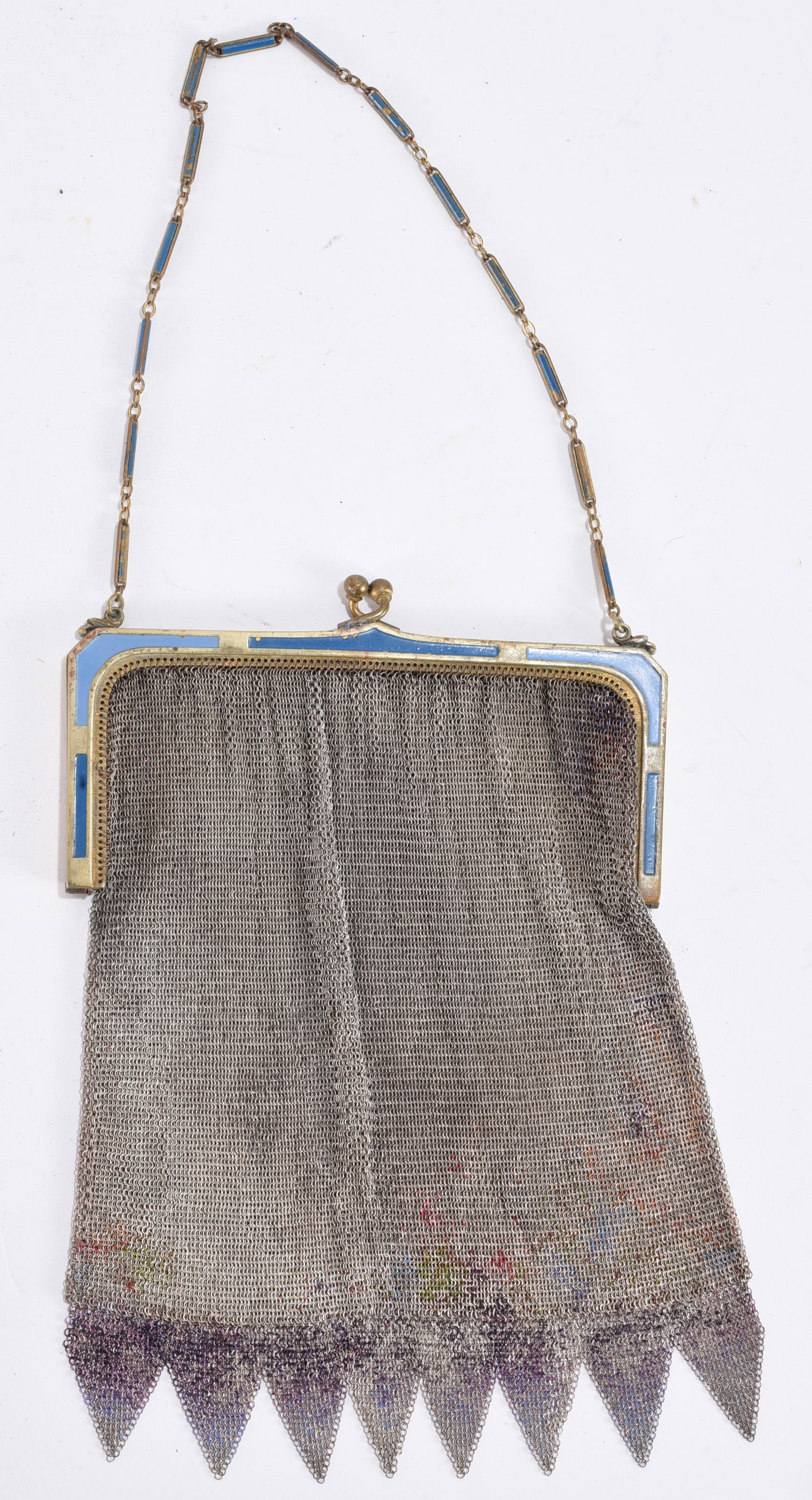 Vintage Compact Mesh Coin Purse with Wrist Strap: 3"x7" -- Small vintage mesh coin purse with wrist strap and compact form;functional antique metal mesh accessory