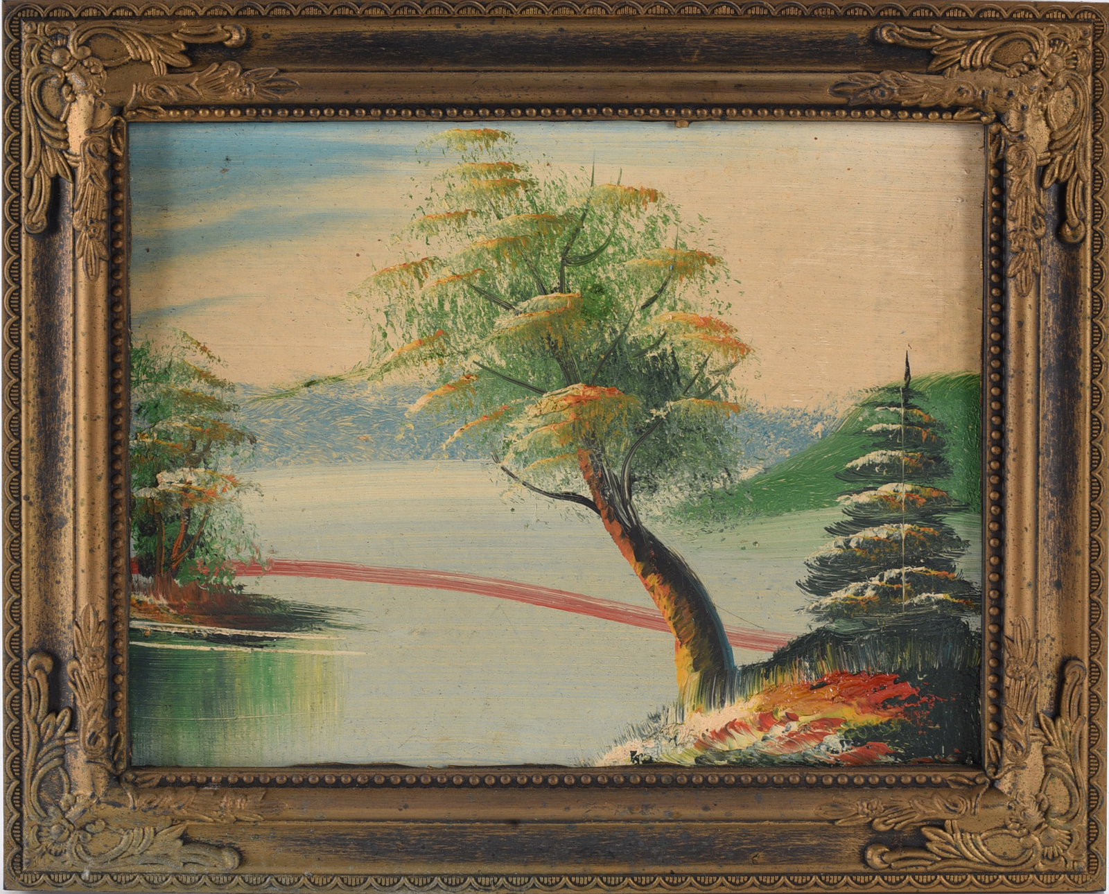 Oil Painting on Board: 11"x9" -- Oil Painting on board please see photos for condition. All items are in estate condition We do offer in house shipping for items under 36" boxes 10"x10"x10" we can ship for around $21. boxes