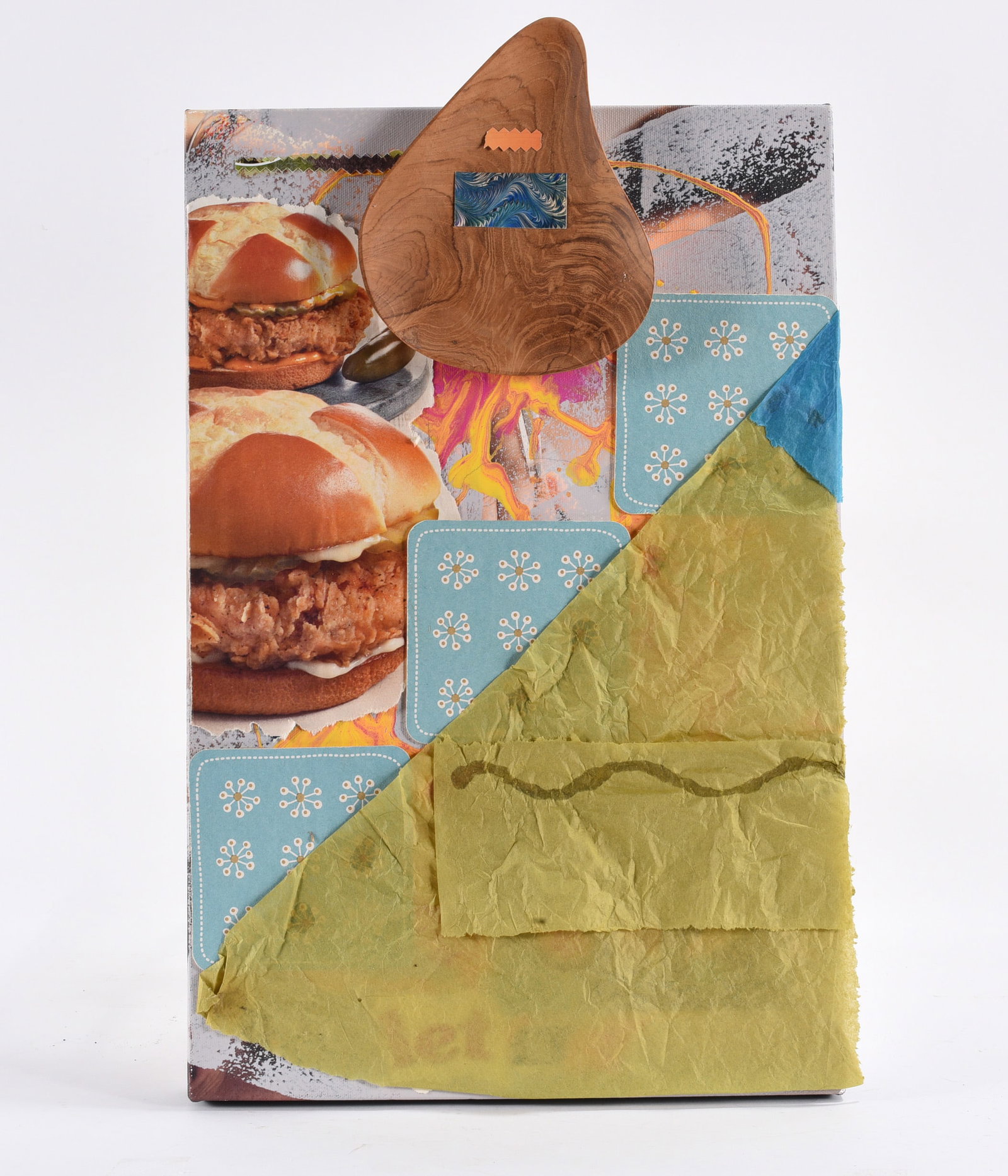 Mix Media Collage: 12"x20" -- Mix Media Collage. please see photos for condition. All items are in estate condition We do offer in house shipping for items under 36" boxes 10"x10"x10" we can ship for around $21. boxes 1
