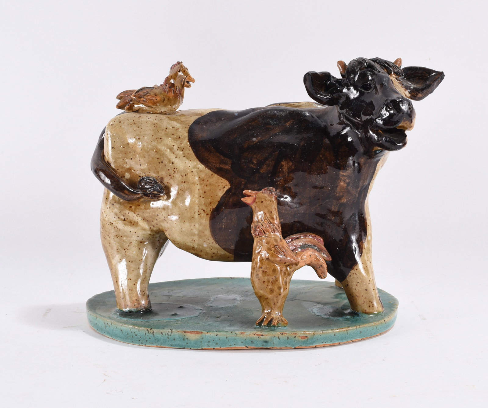 Crystal King Pottery Cow w/Rooster and Hen (1 of 3)