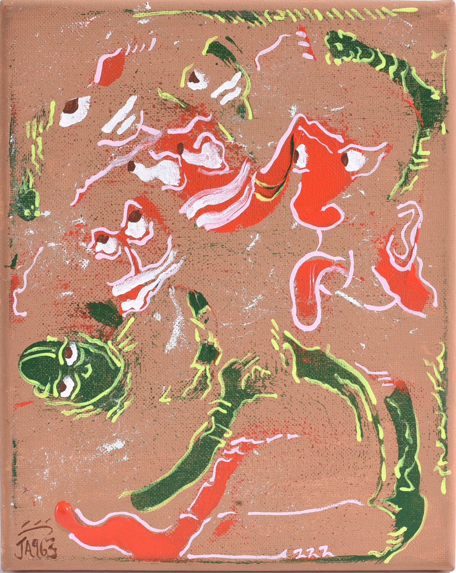 Jakym Clark aka Isa Outsider Art Painting: 8"x10" paint on canvas. African American artist living in the Triangle area of North Carolina. Jakym visits the gallery once a quarter and drops paintings off for us to auction for him. please see pho