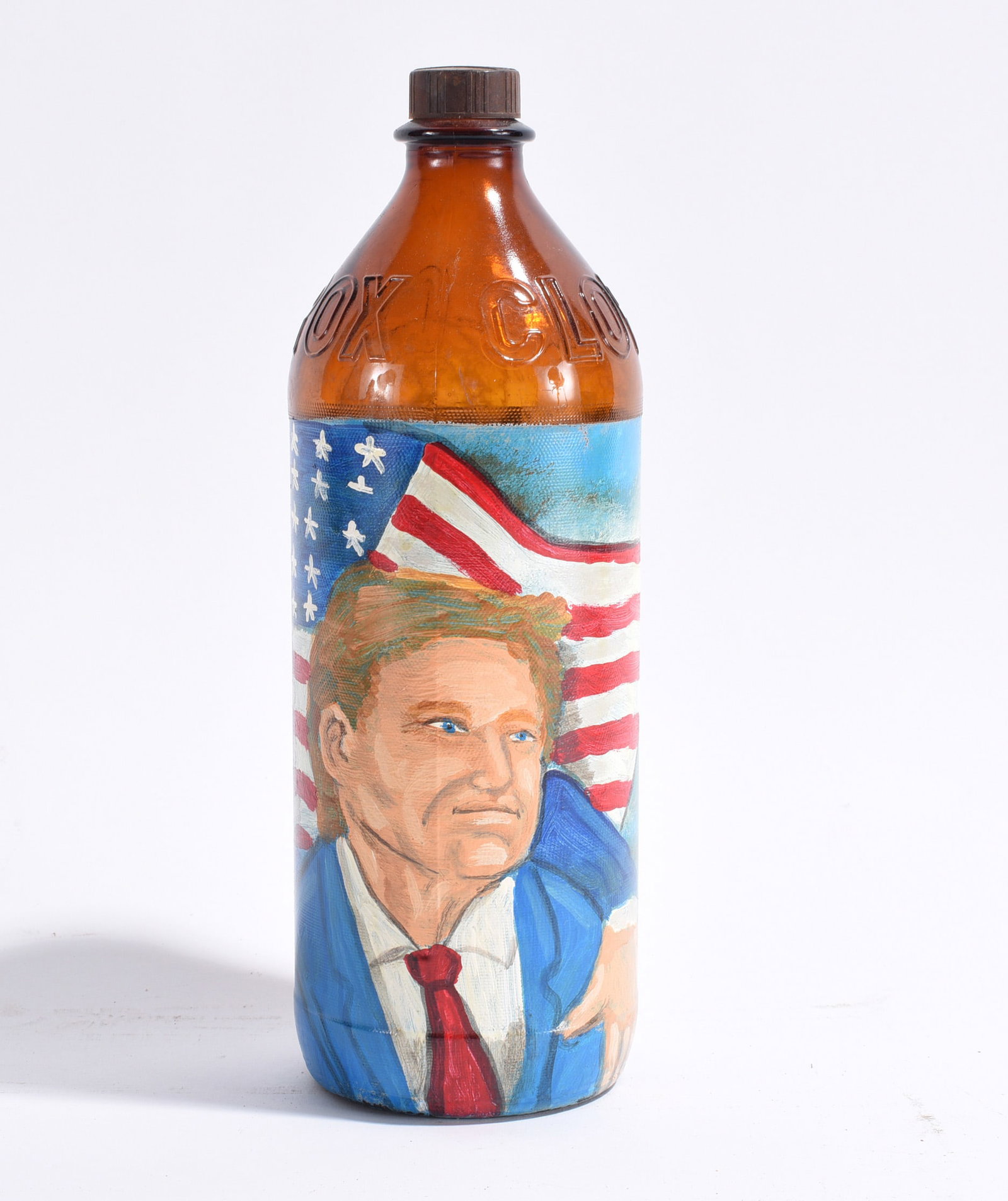 Richard Roebuck Folk Painted Bottle: 10" paint on old bottle. please see photos for condition. All items are in estate condition We do offer in house shipping for items under 36" boxes 10"x10"x10" we can ship for around $21. boxes 18x18x