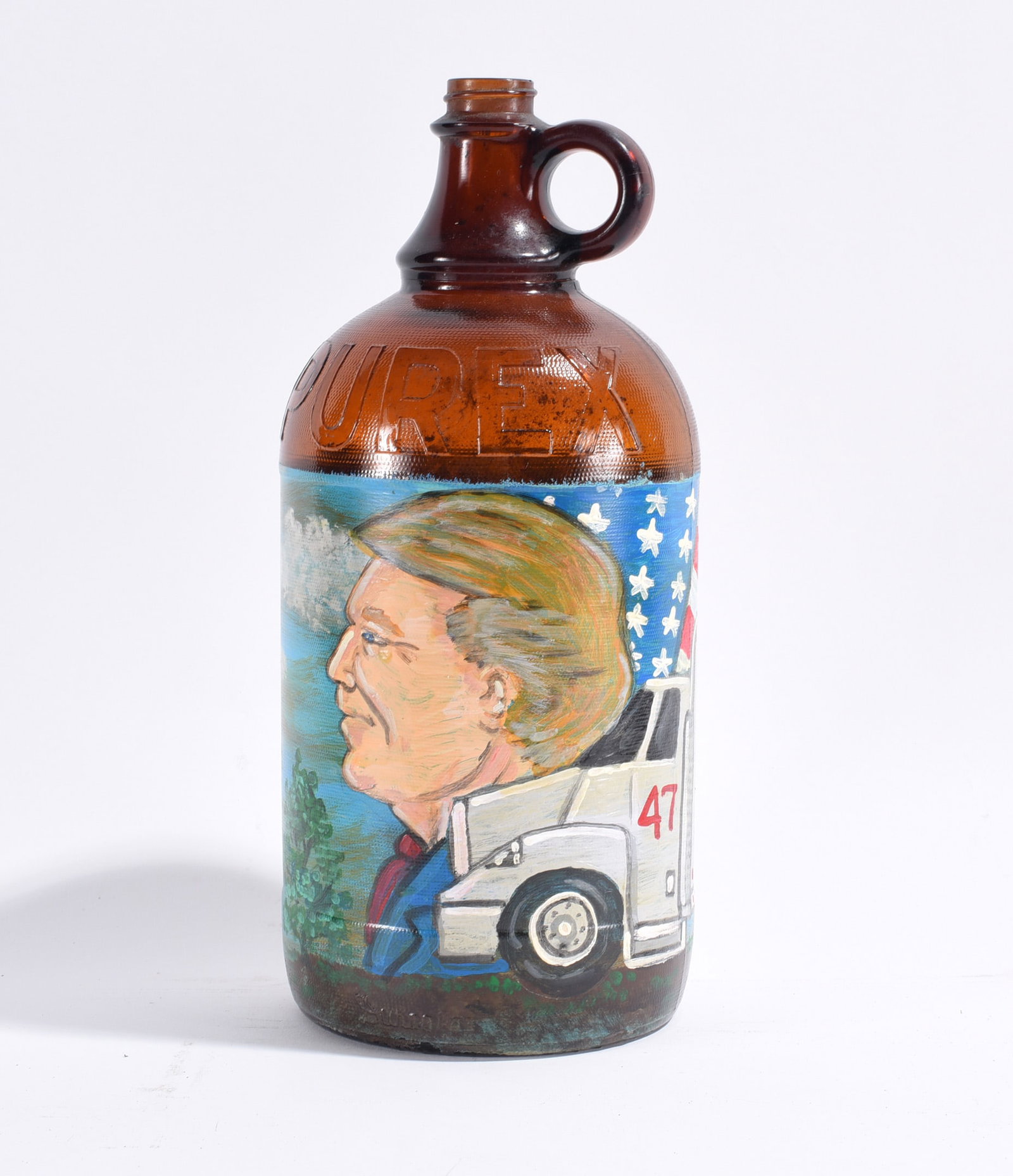 Richard Roebuck Folk Painted Bottle: 11" paint on old bottle. please see photos for condition. All items are in estate condition We do offer in house shipping for items under 36" boxes 10"x10"x10" we can ship for around $21. boxes 18x18x