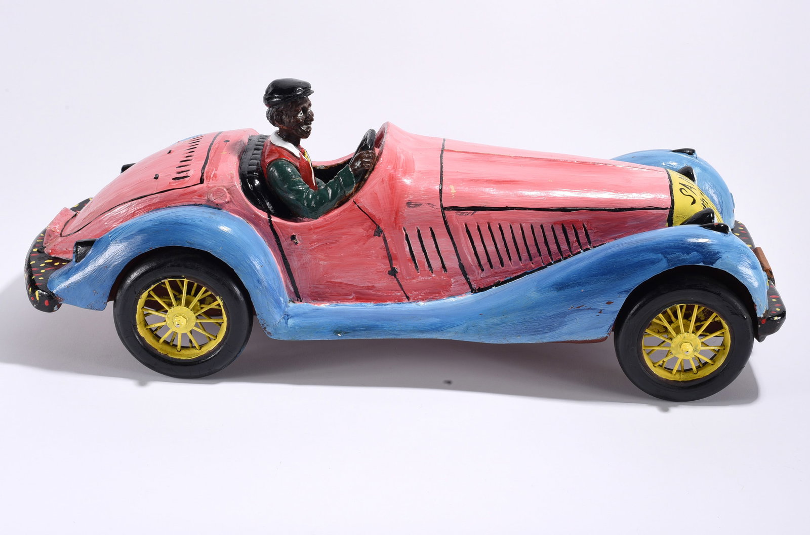 Sam The Dot Man Painted Car: 12"x26" painted by Sam the Dot Man. please see photos for condition. All items are in estate condition We do offer in house shipping for items under 36" boxes 10"x10"x10" we can ship for around $21. b