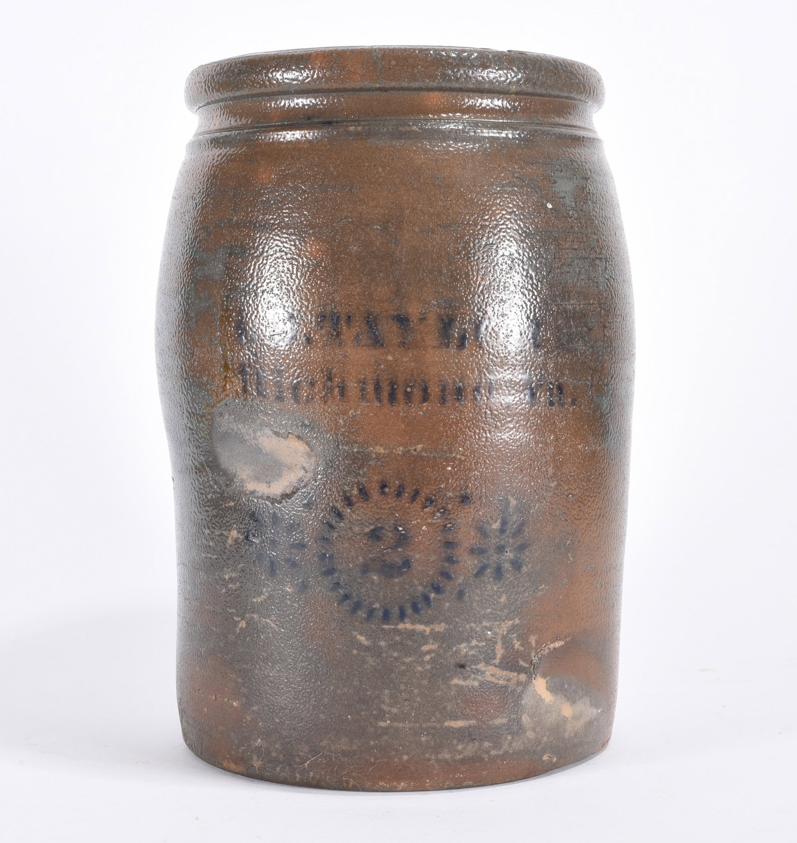 EB Taylor Richmand VA Signed Crock: 12" signed EB Taylor crock. please see photos for condition. All items are in estate condition We do offer in house shipping for items under 36" boxes 10"x10"x10" we can ship for around $21. boxes 18x