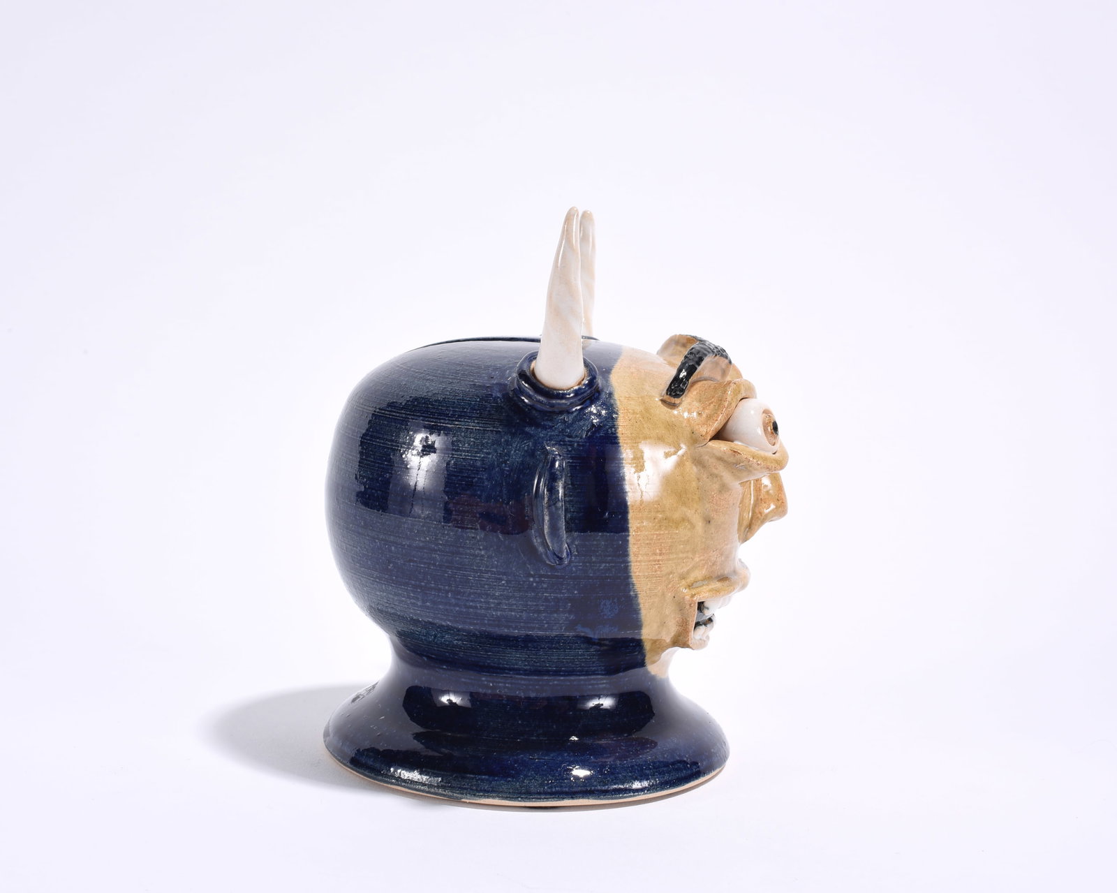 Pottery Devil Head Signed Bean - 3
