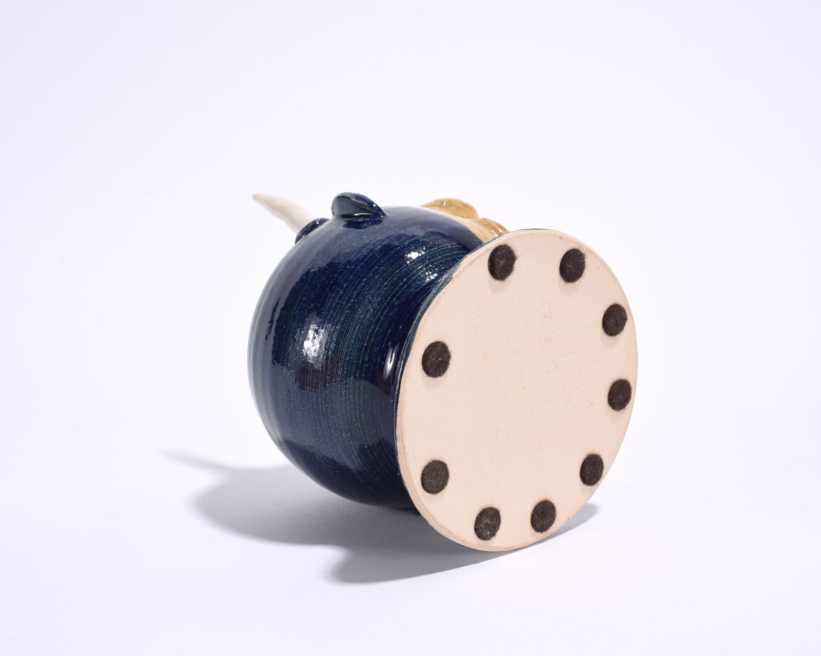 Pottery Devil Head Signed Bean - 4